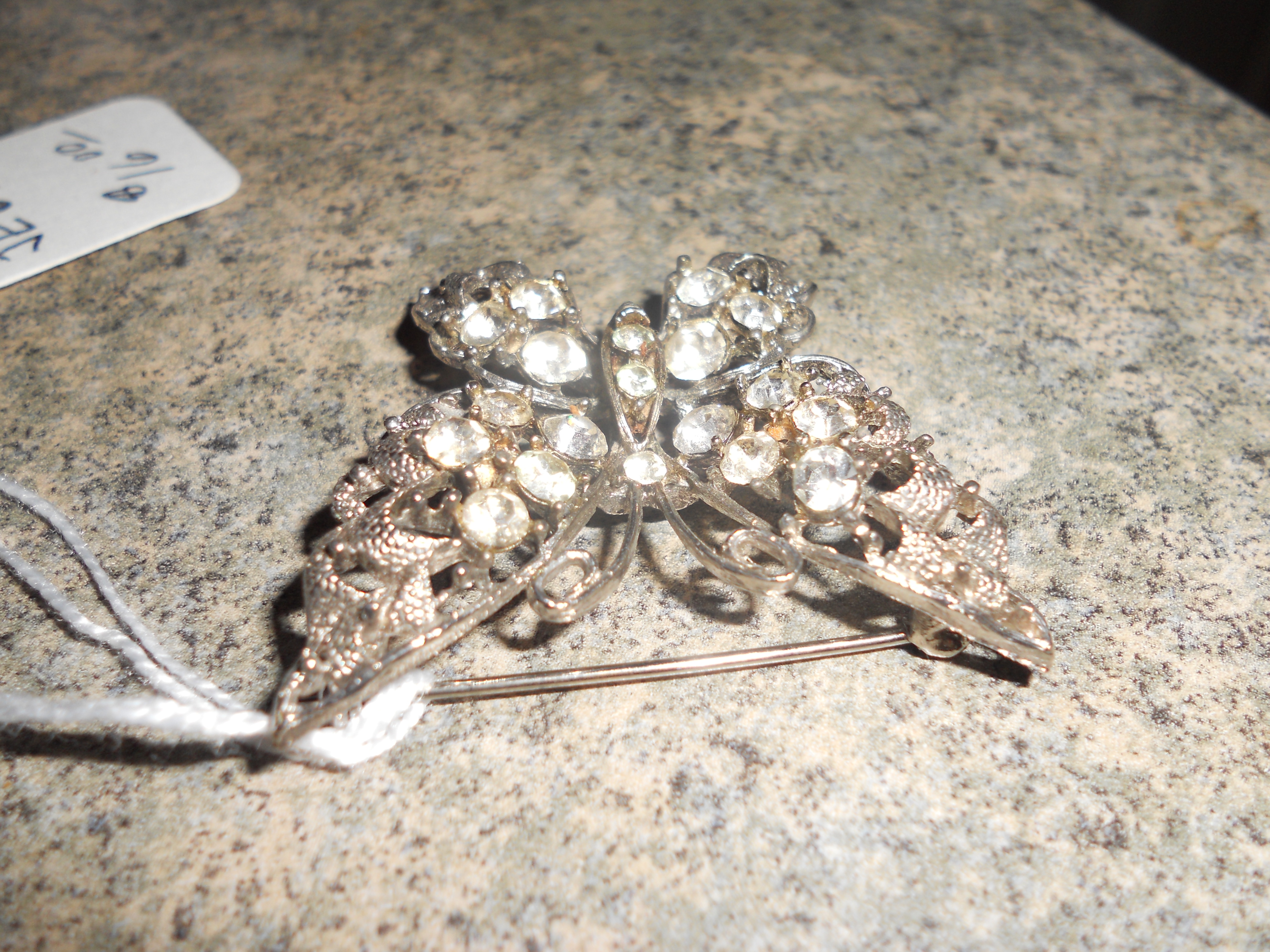 Butterfly Pin Silver Tone Crystal Rhinestones