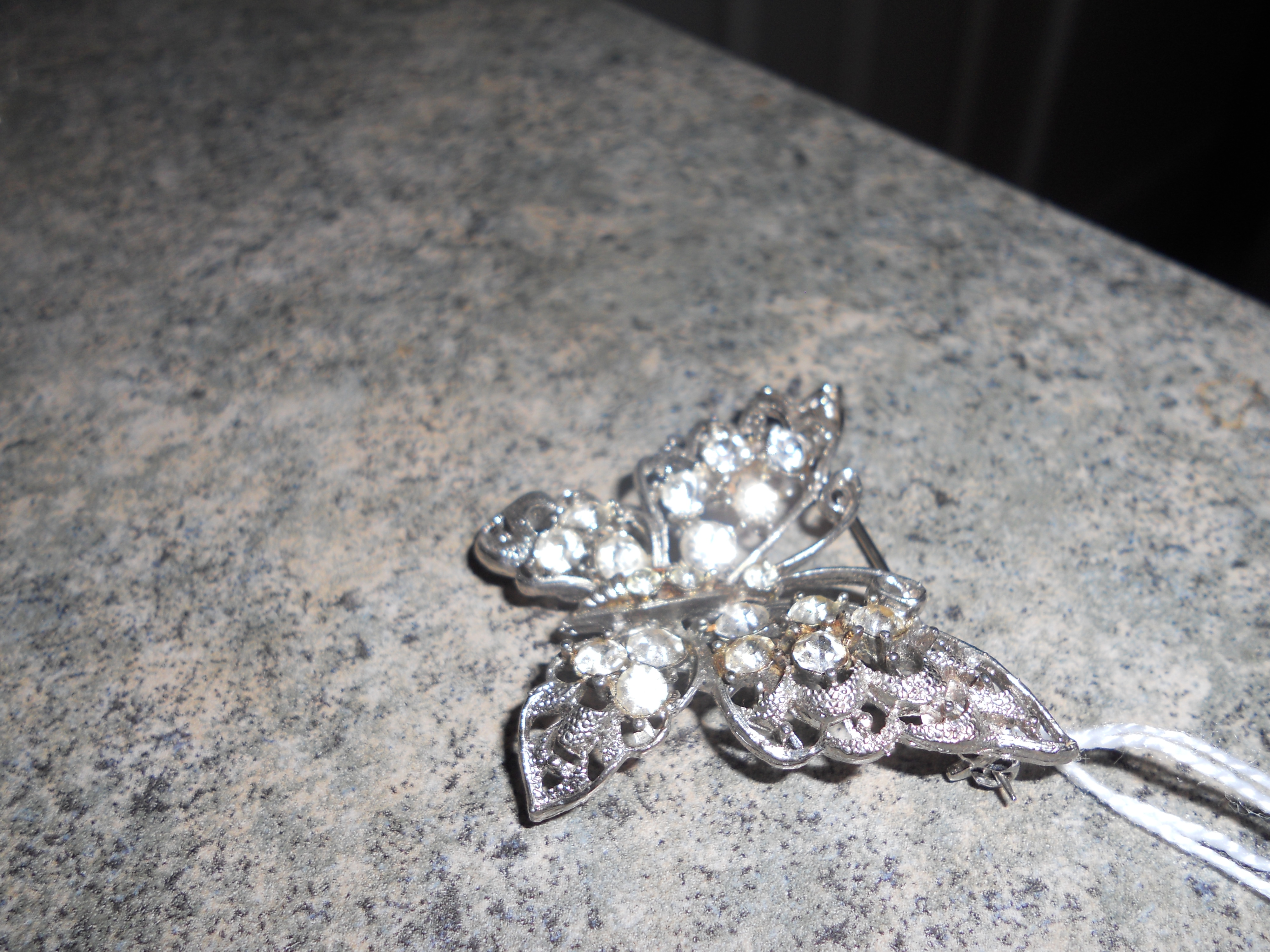 Butterfly Pin Silver Tone Crystal Rhinestones