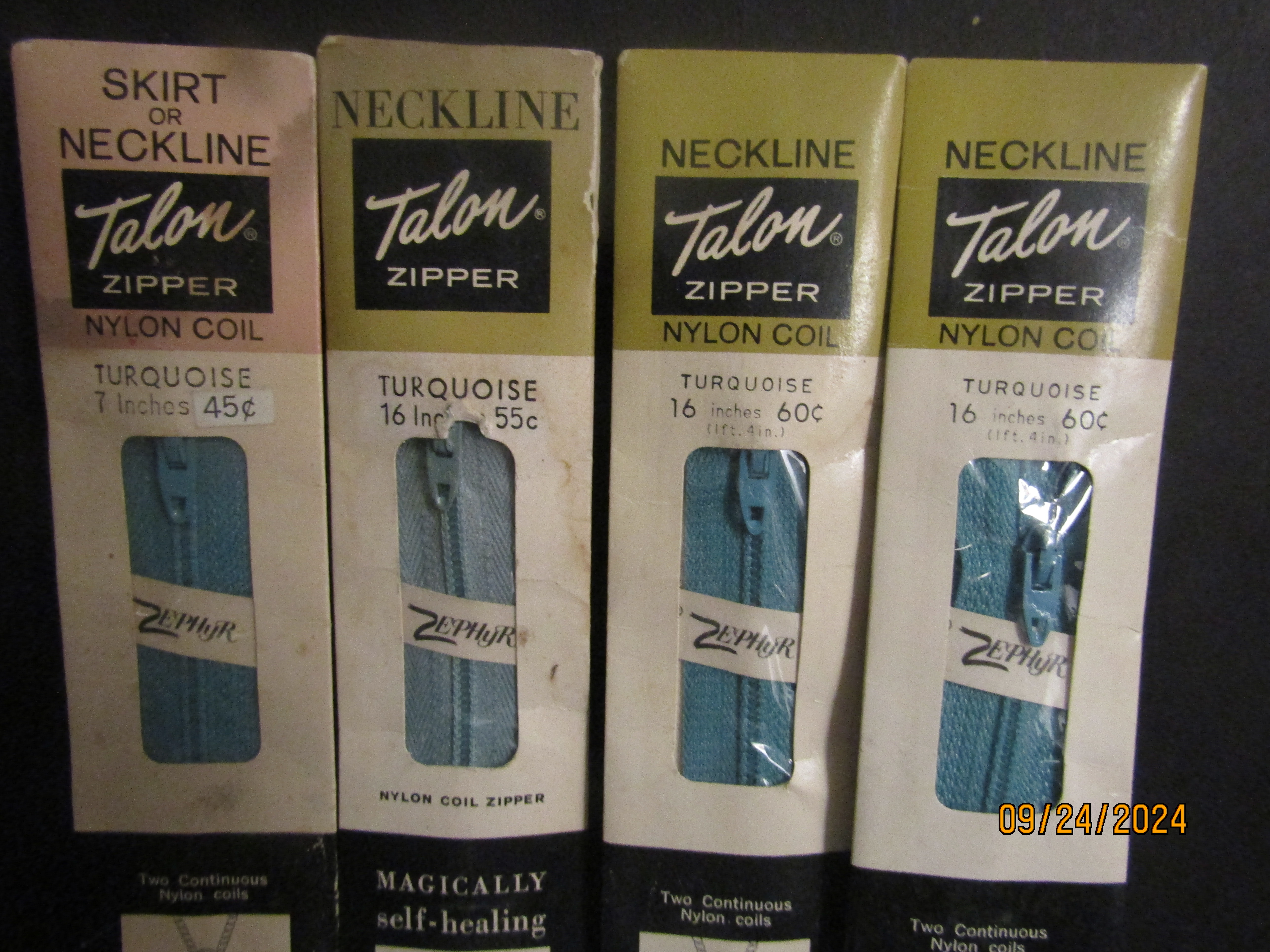Vintage Talon Turquoise Neckline Zippers Set