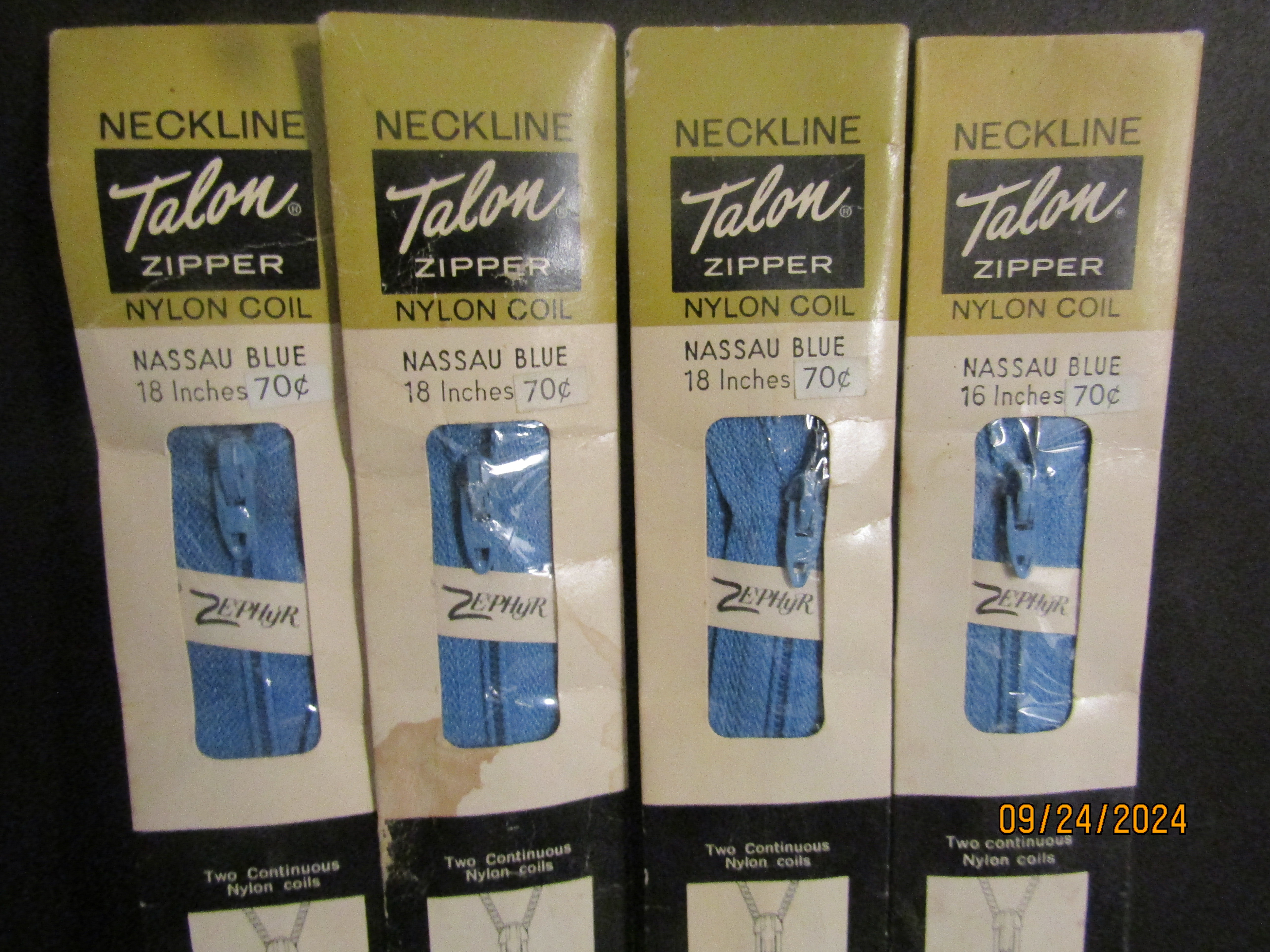 Vintage Talon Nassau Blue Neckline Zippers Set
