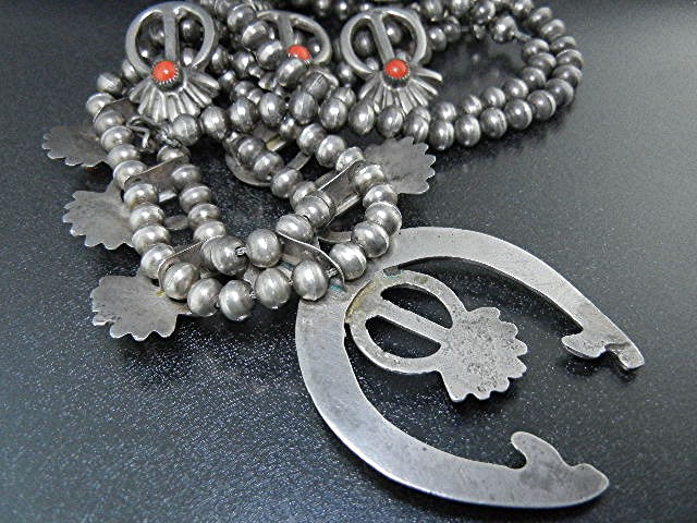 Navajo Sand Cast Coral Sterling Silver Squash Blossom
