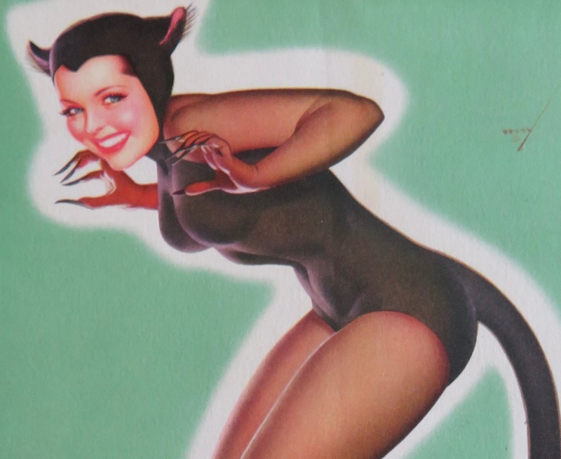 Original 1940's The Panther Girl Pin Up Wearing An Outfit With A Tail & Paw Booties By George Petty