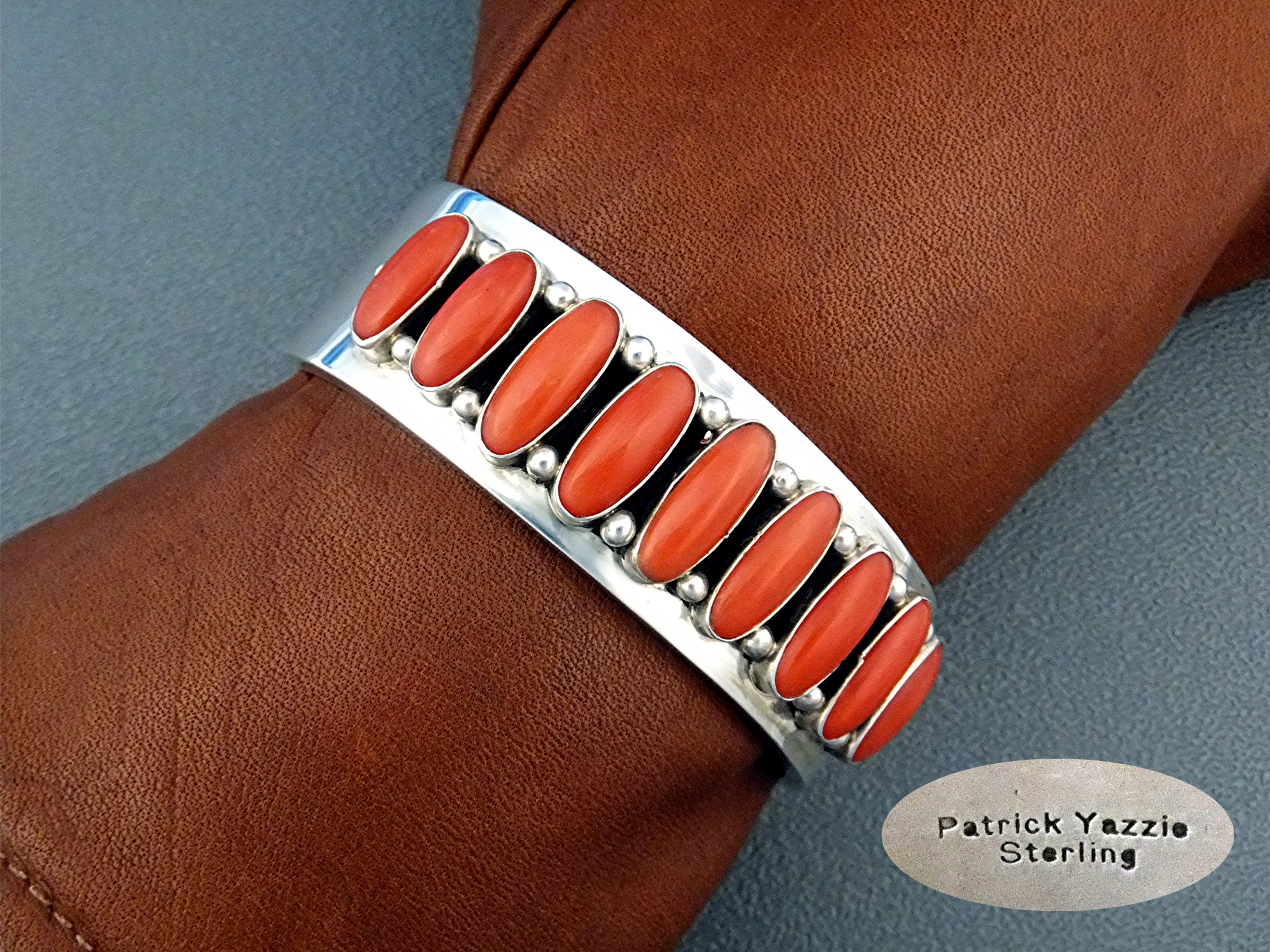 Navajo Mediterranean Coral Sterling Silver Patrick Yazz