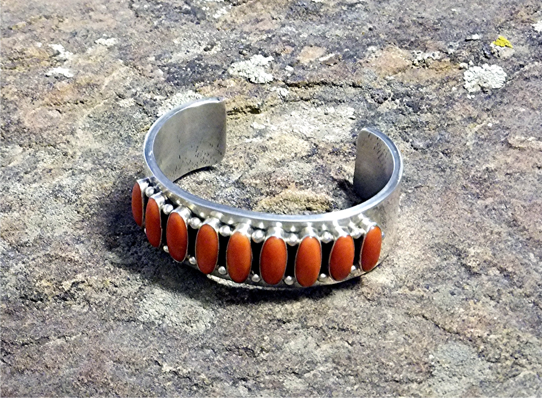 Navajo Mediterranean Coral Sterling Silver Patrick Yazz