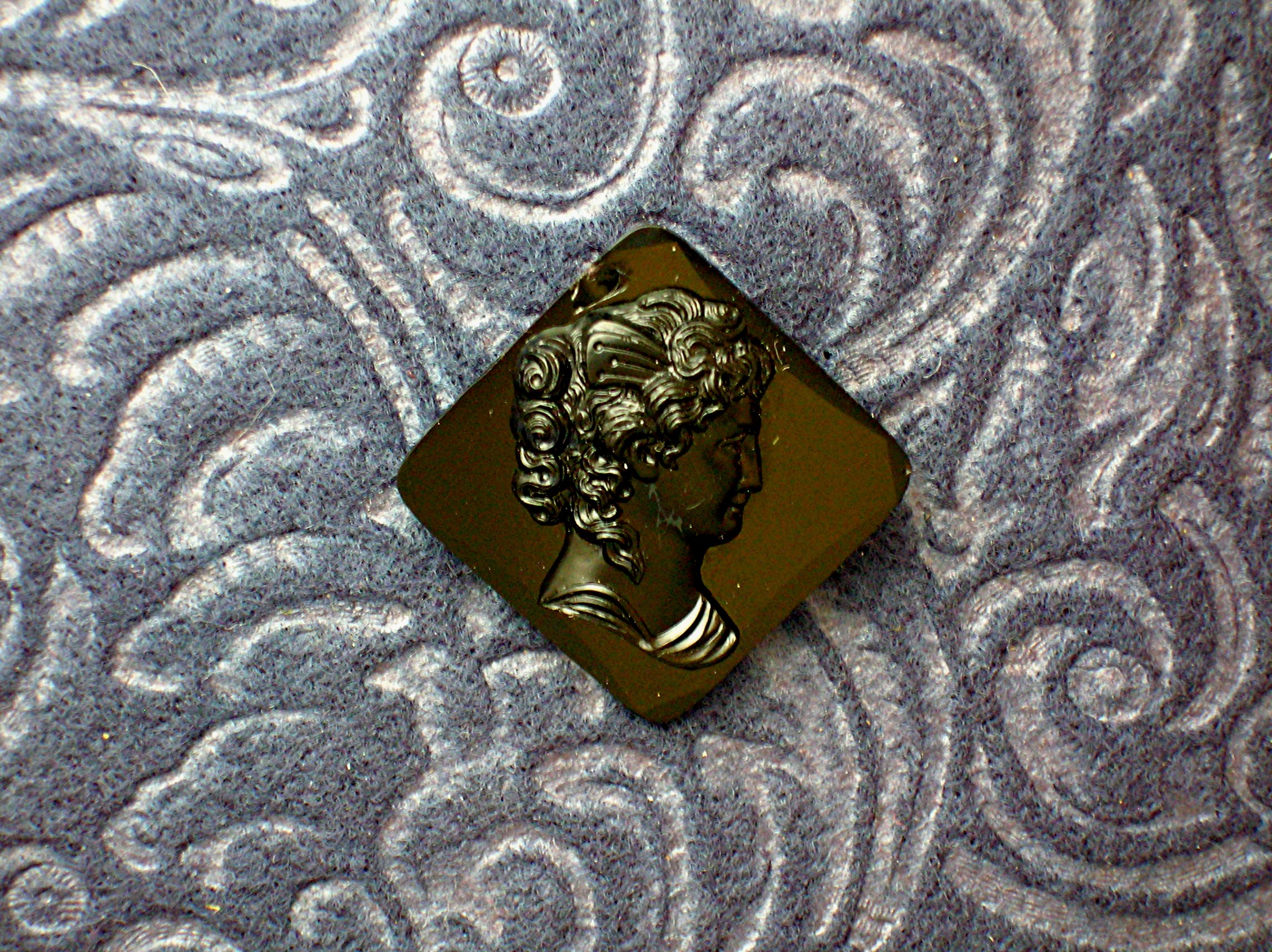 Cameo Antique Black Glass Brass Back