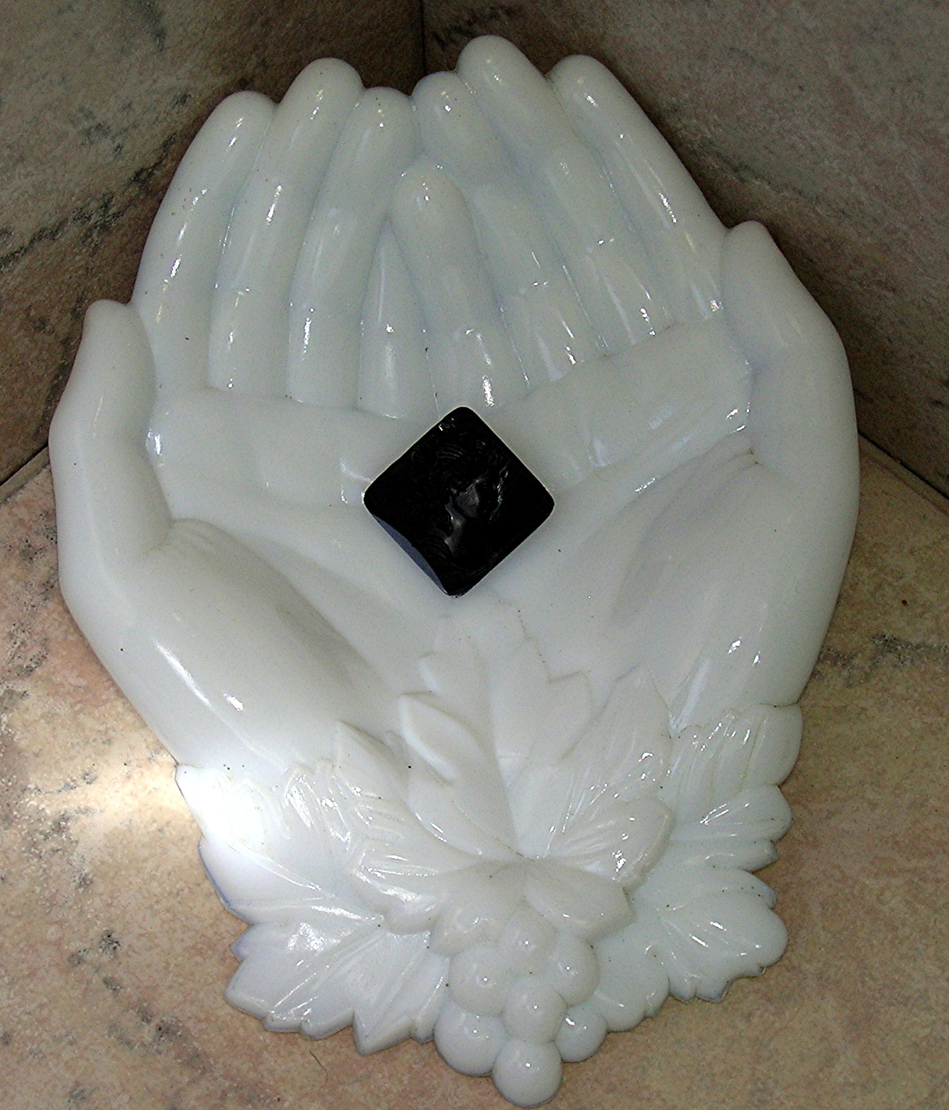 Cameo Antique Black Glass Brass Back
