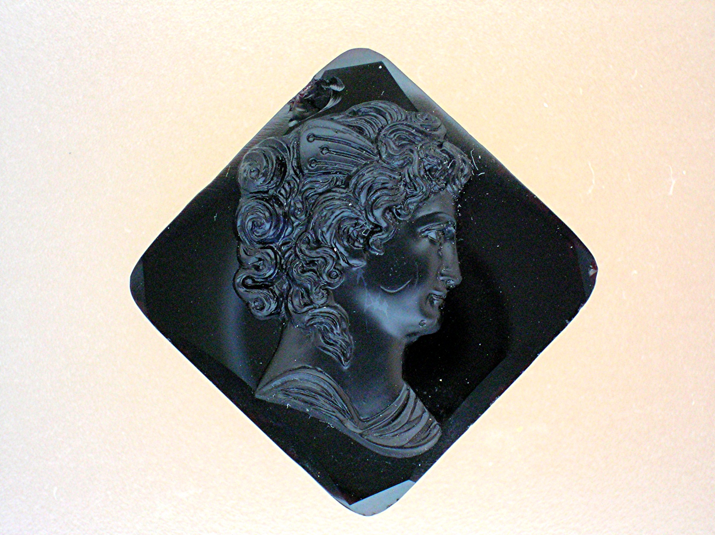 Cameo Antique Black Glass Brass Back