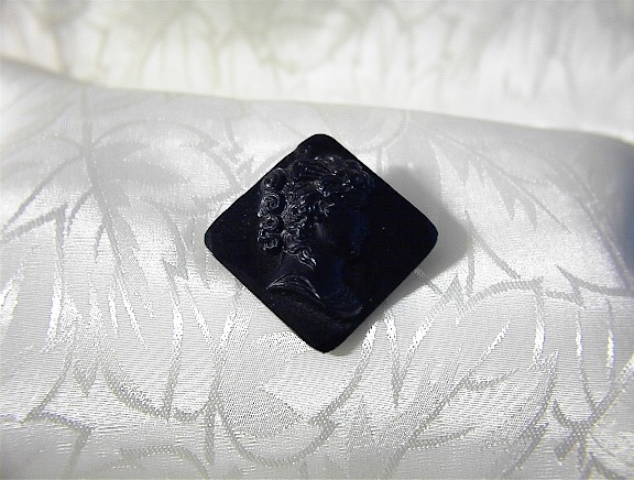 Cameo Antique Black Glass Brass Back