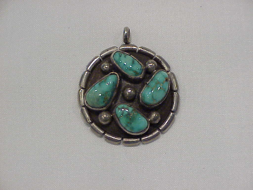 Native American Sterling Silver And Turquoise Pendant