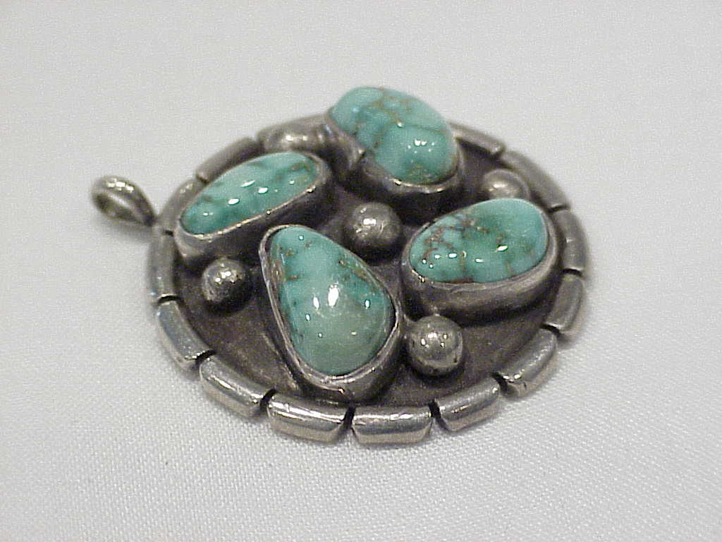 Native American Sterling Silver And Turquoise Pendant