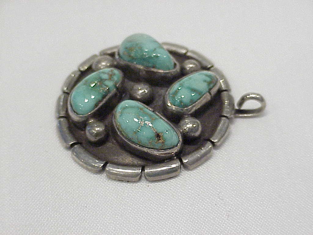 Native American Sterling Silver And Turquoise Pendant
