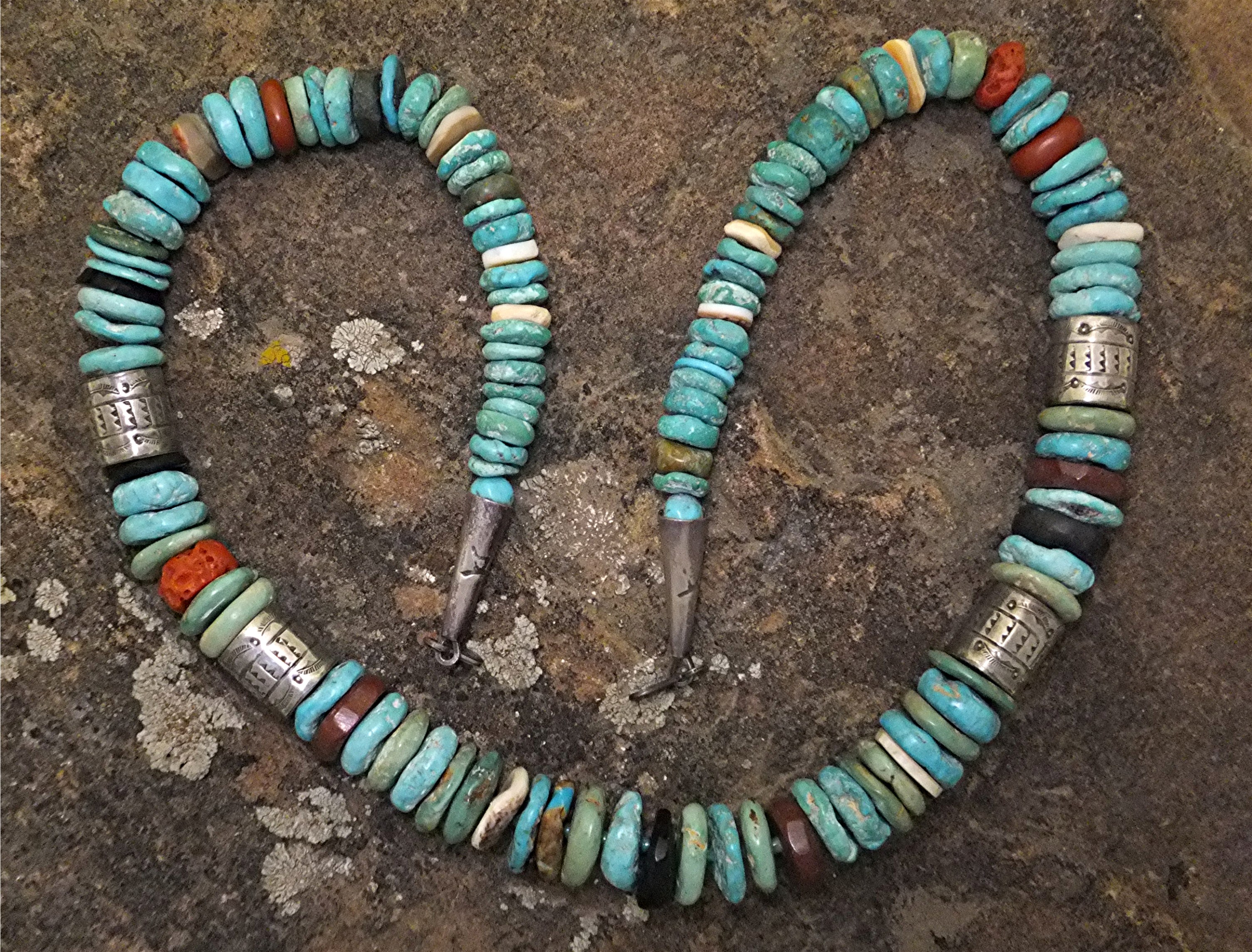 Native American Turquoise Coral Sterling Silver