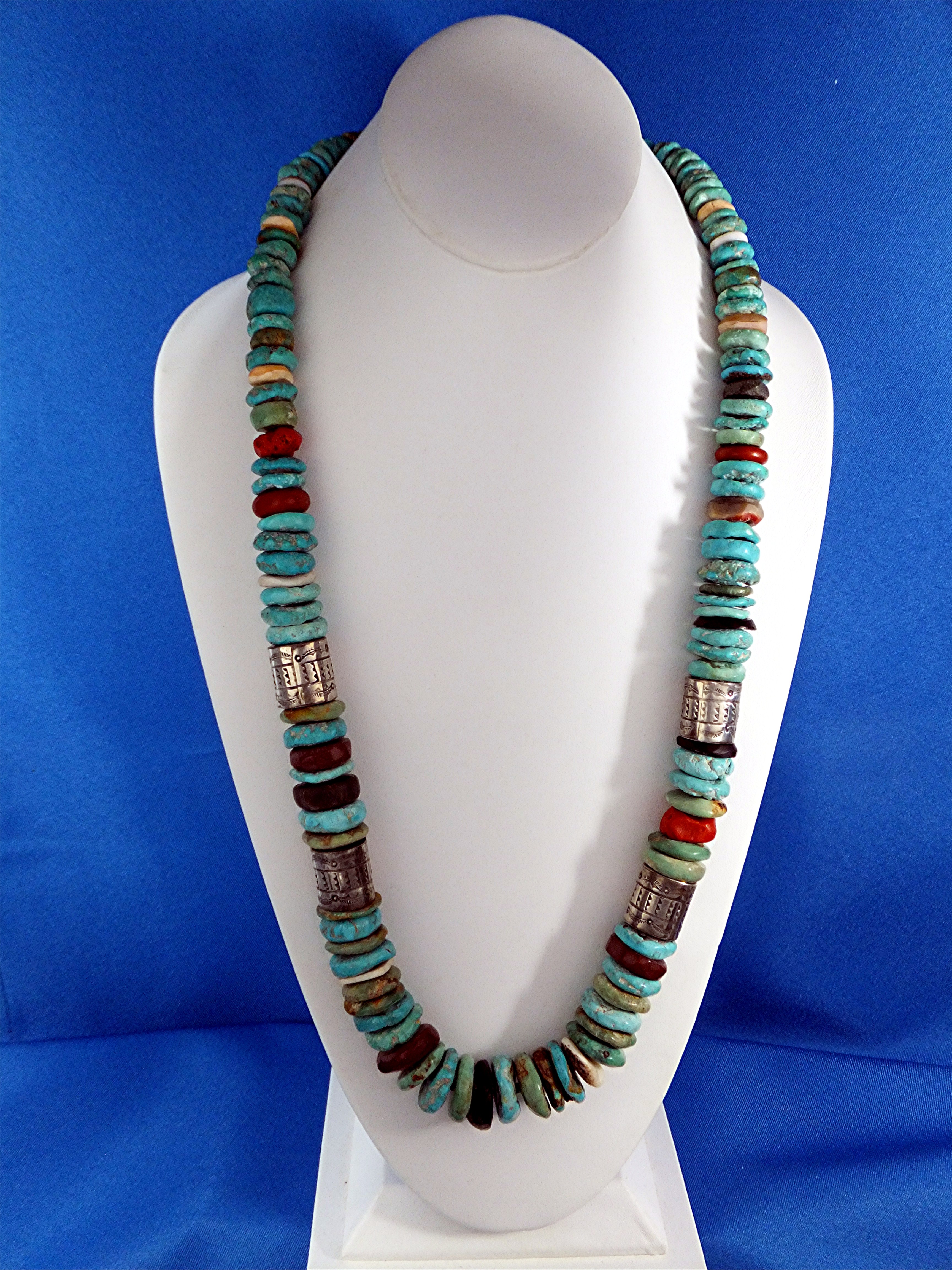 Native American Turquoise Coral Sterling Silver