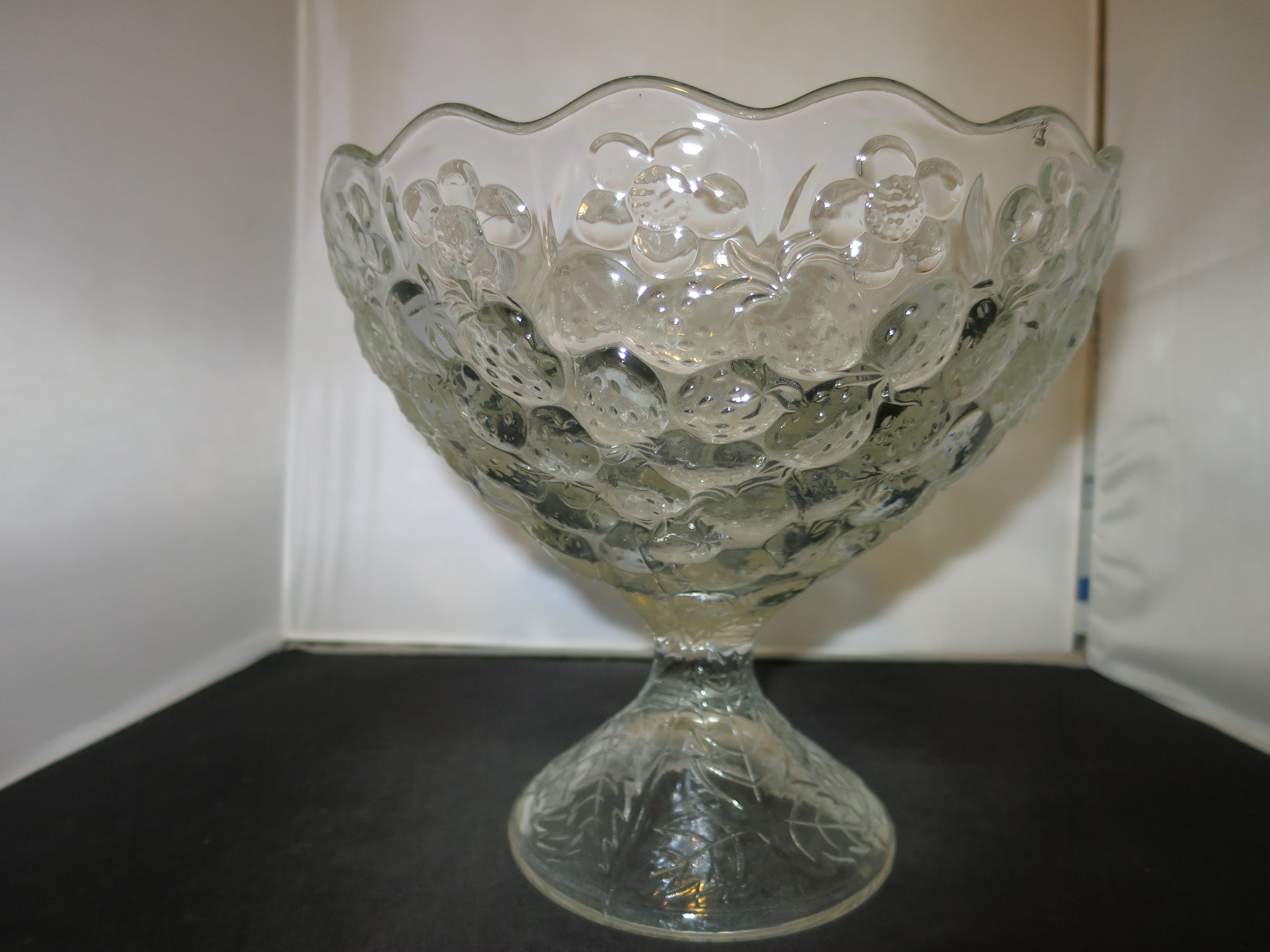 Vintage Crystal Strawberry Footed Compote Beautiful pressed