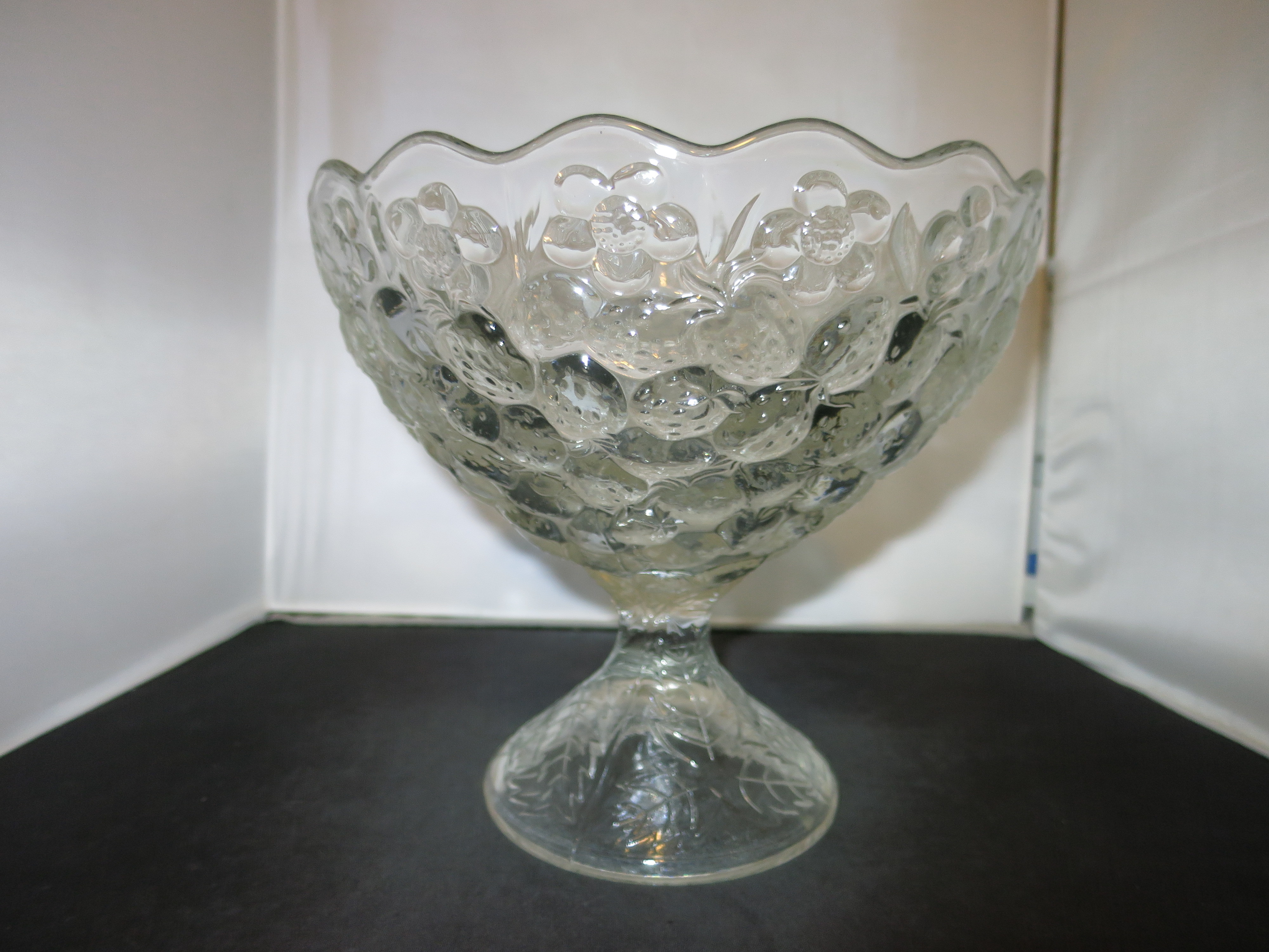 Vintage Crystal Strawberry Footed Compote Beautiful pressed