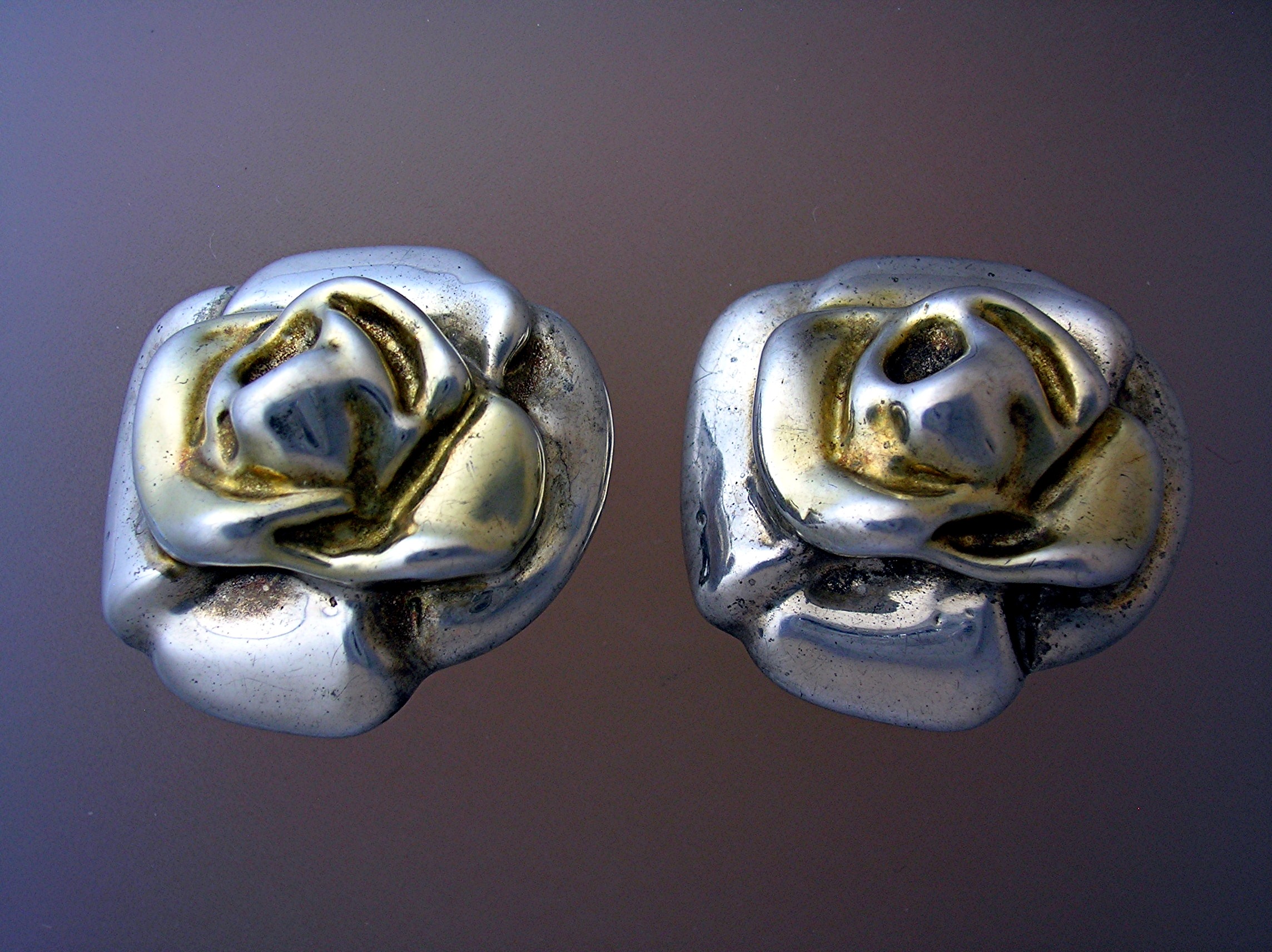 Earrings Sterling Silver with Gold Flower Clips