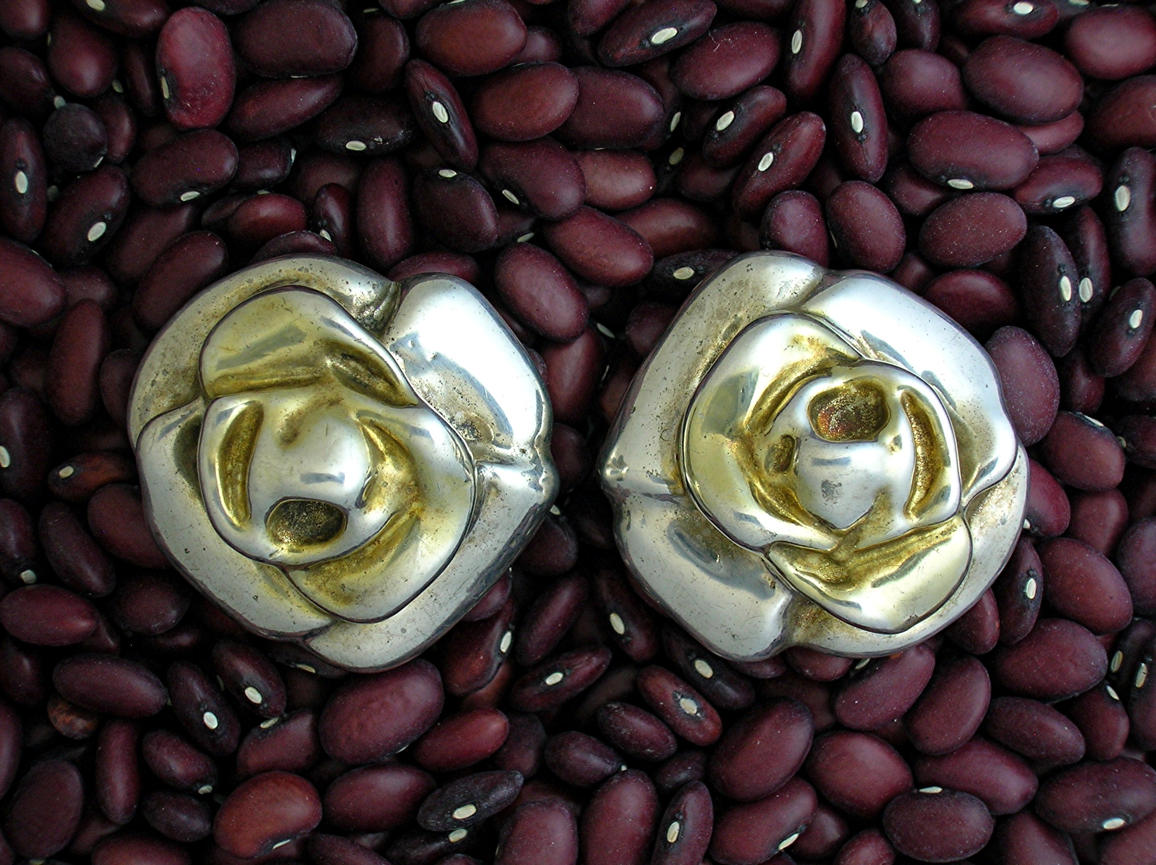 Earrings Sterling Silver with Gold Flower Clips