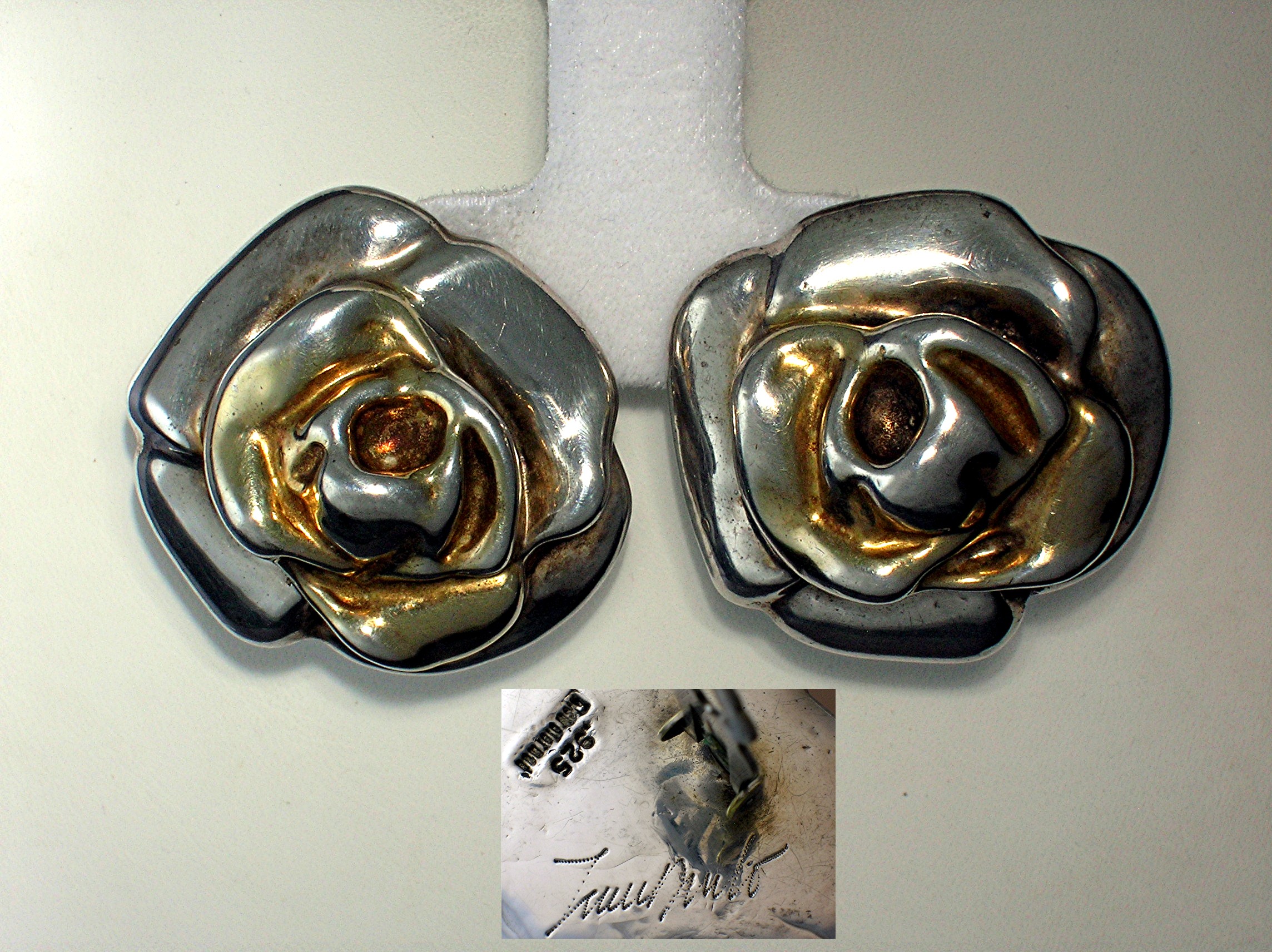 Earrings Sterling Silver with Gold Flower Clips
