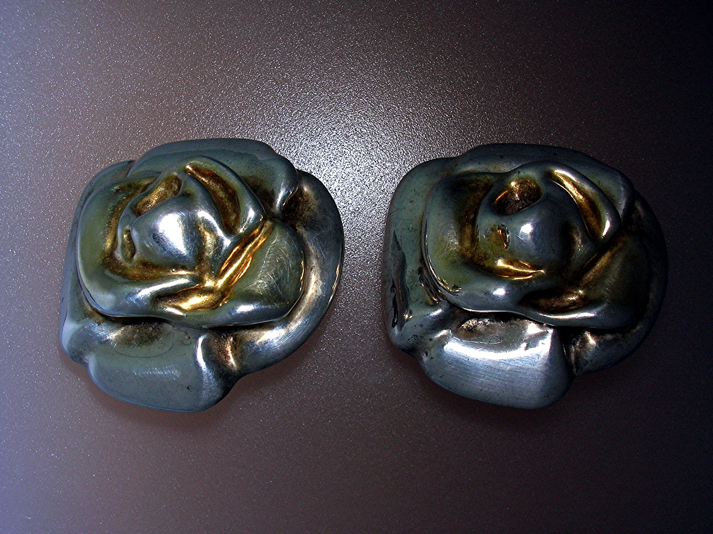 Earrings Sterling Silver with Gold Flower Clips
