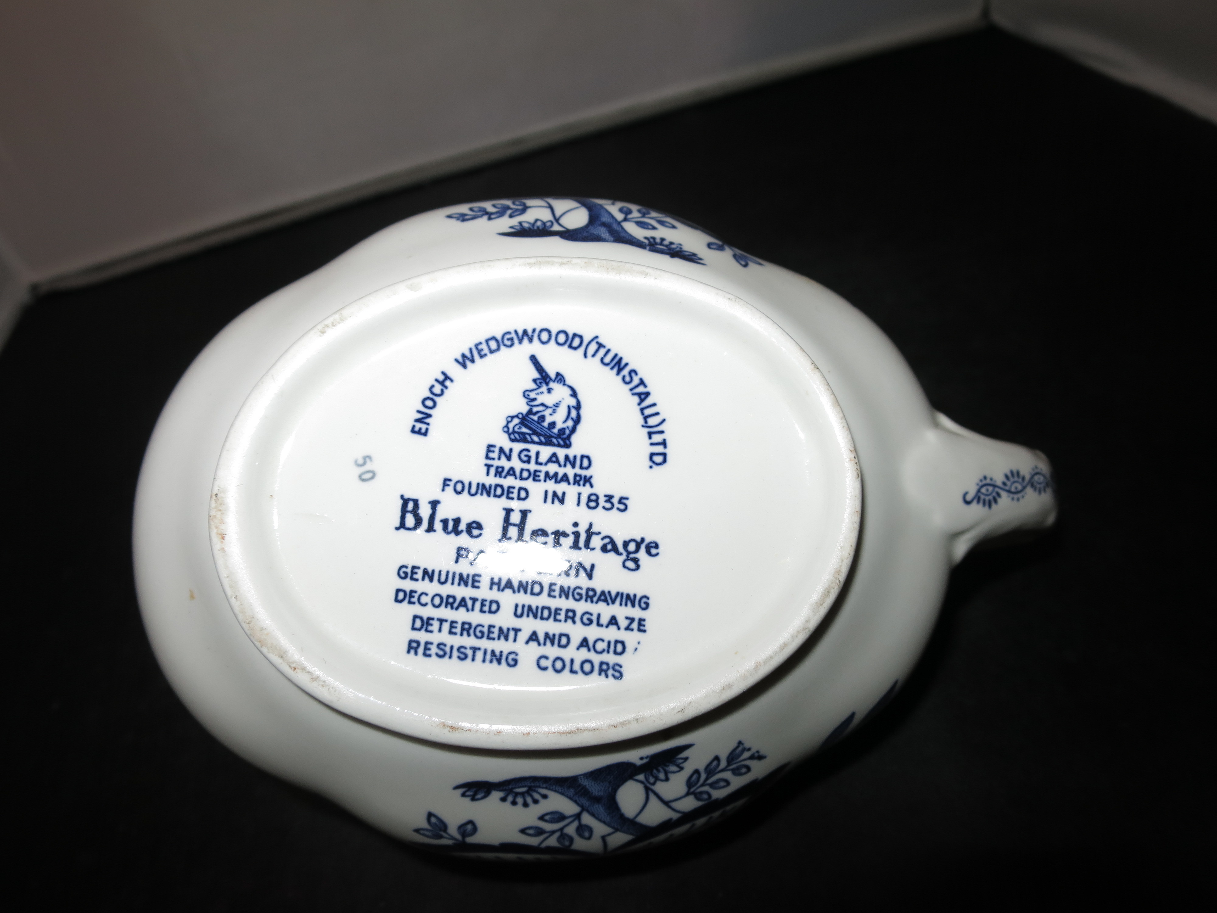 Enoch Wedgwood Tunstall Blue Heritage Onion Gravy Boat Pitcher