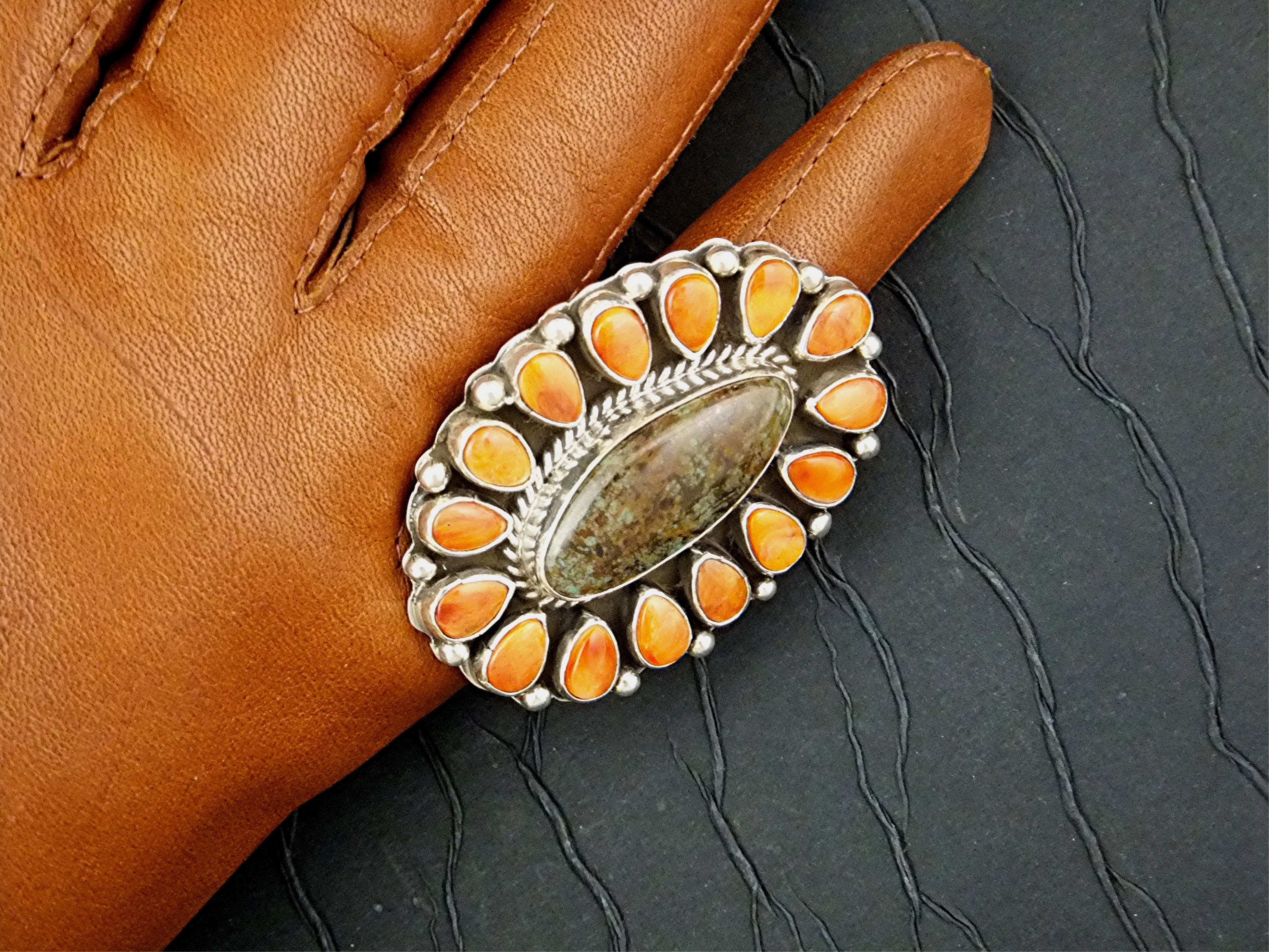 Ring Spiny Oyster Green Turquoise Patrick Yazzie