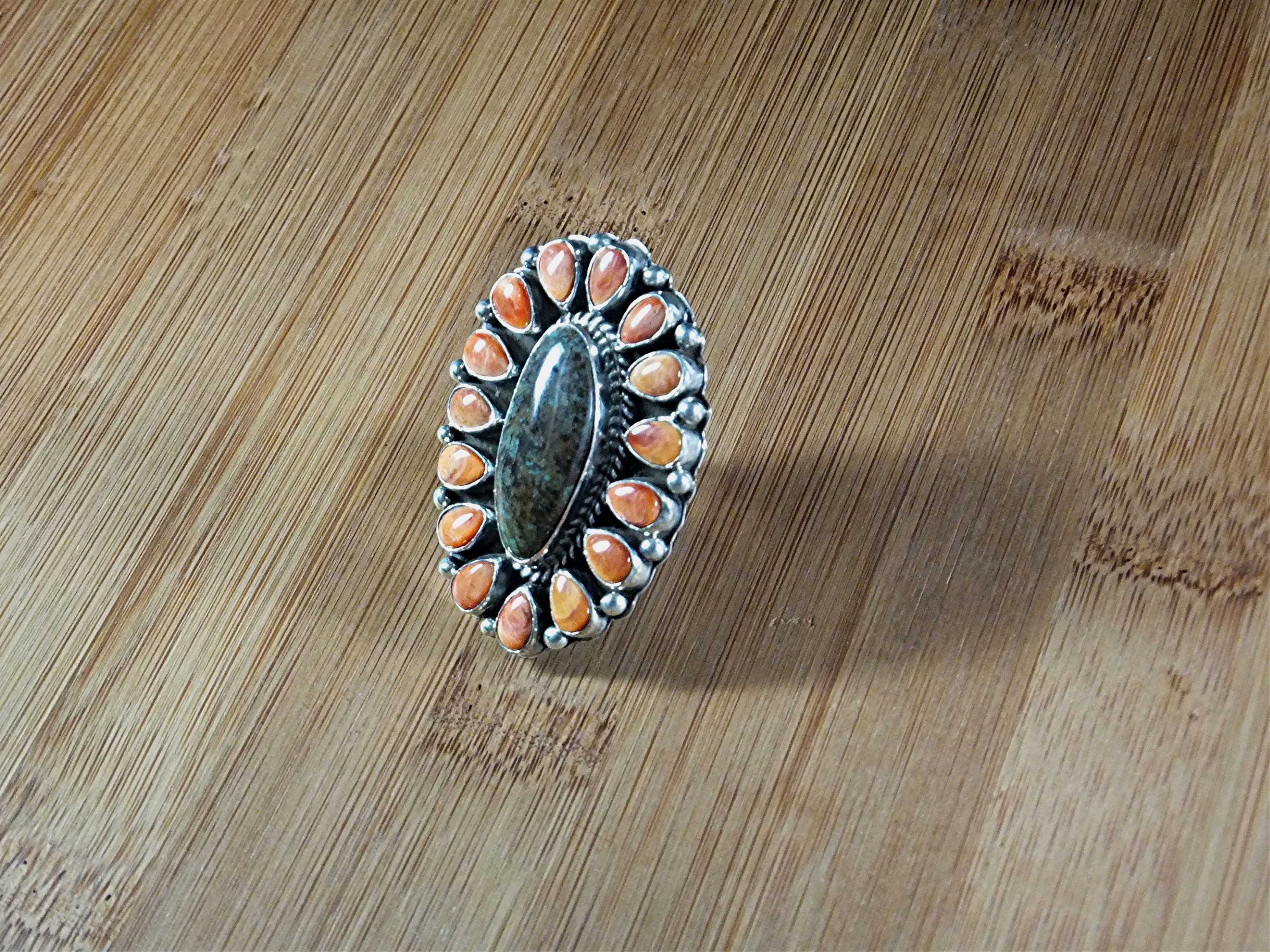 Ring Spiny Oyster Green Turquoise Patrick Yazzie