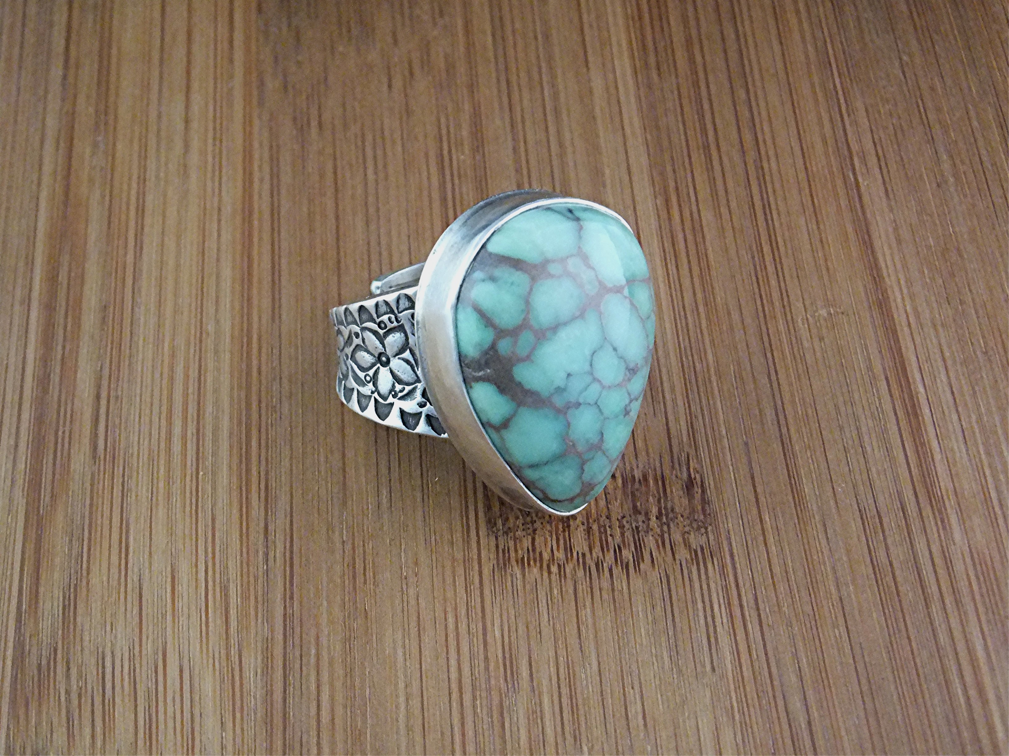 David Troutman Carico Lake Turquoise Sterling Silver Ri