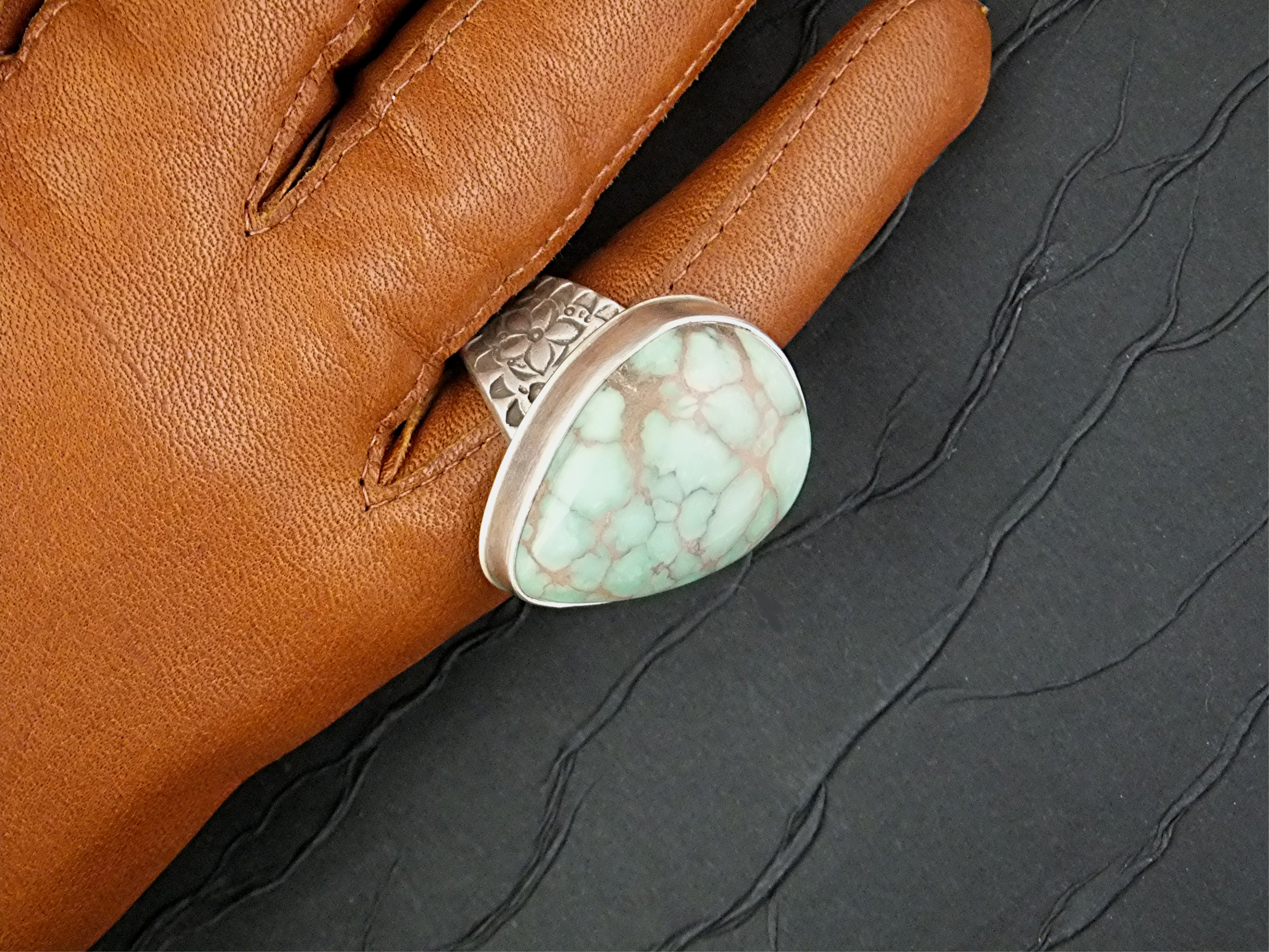 David Troutman Carico Lake Turquoise Sterling Silver Ri