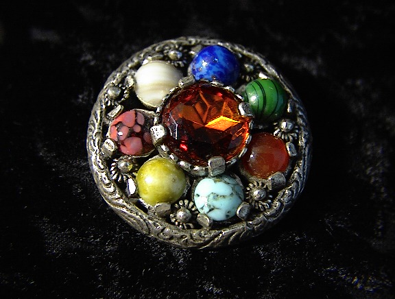 MIRACLE Brooch, Pin with Multi Colored Cobochon