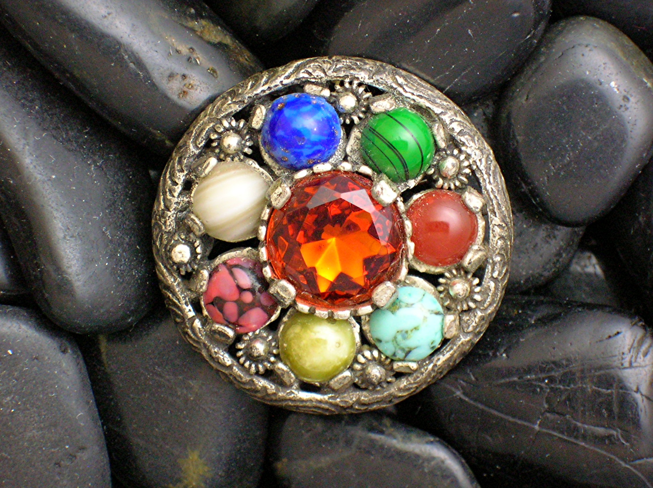 MIRACLE Brooch, Pin with Multi Colored Cobochon