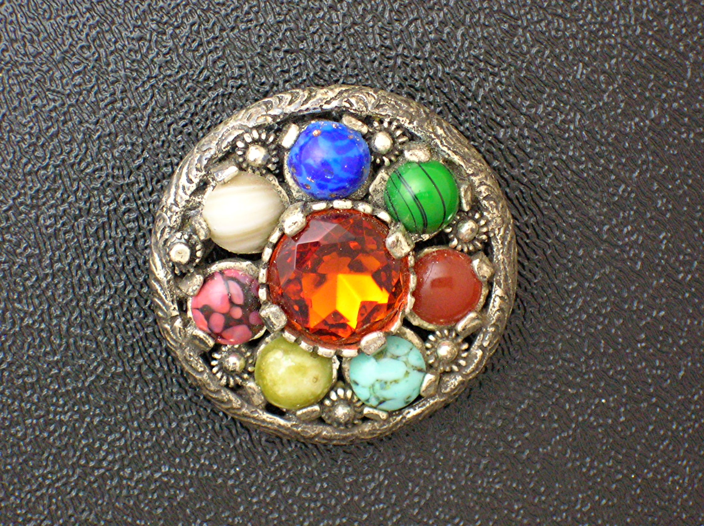 MIRACLE Brooch, Pin with Multi Colored Cobochon