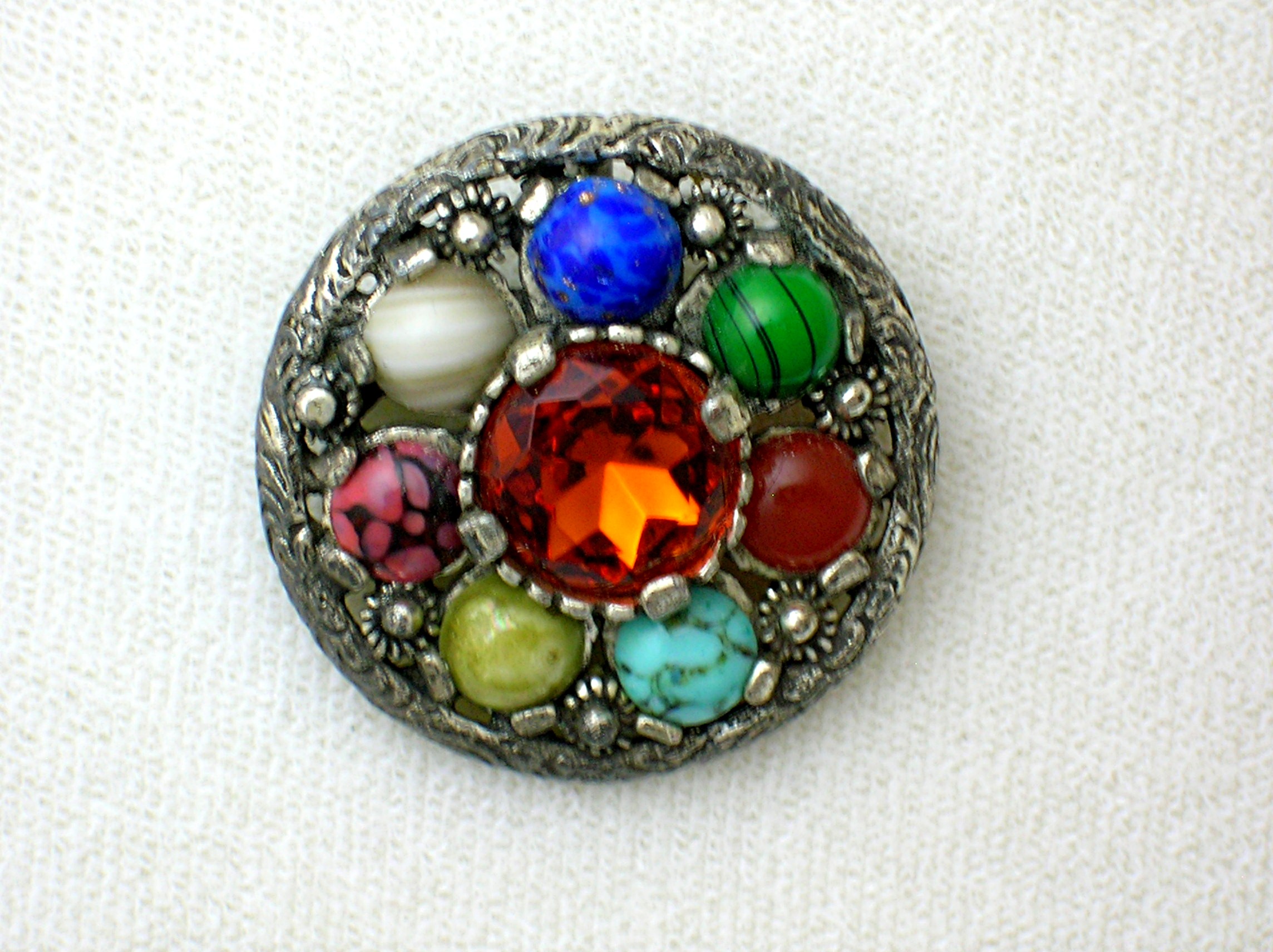 MIRACLE Brooch, Pin with Multi Colored Cobochon