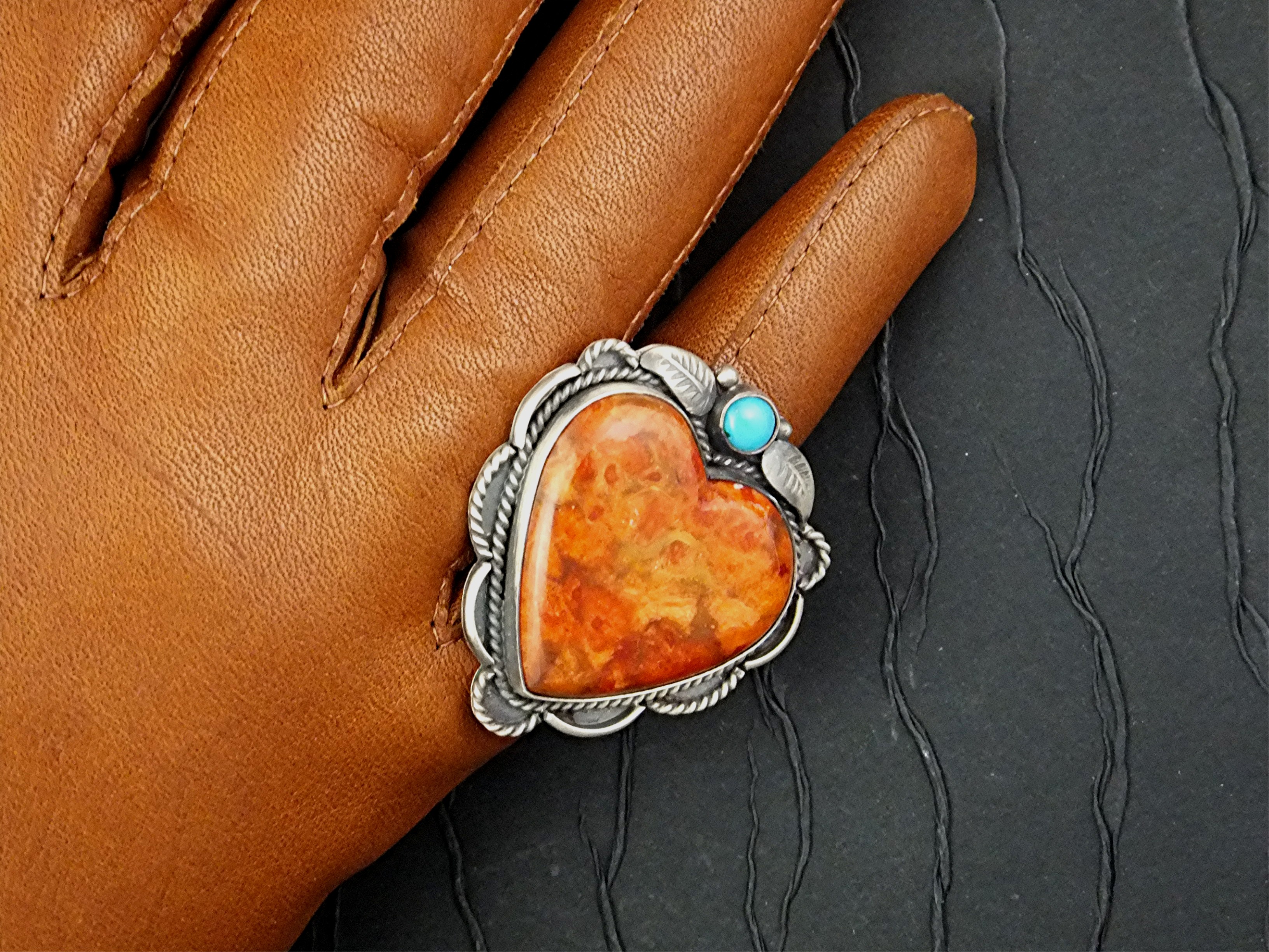Mabel Watson Apple Coral Turquoise Sterling Silver Ring