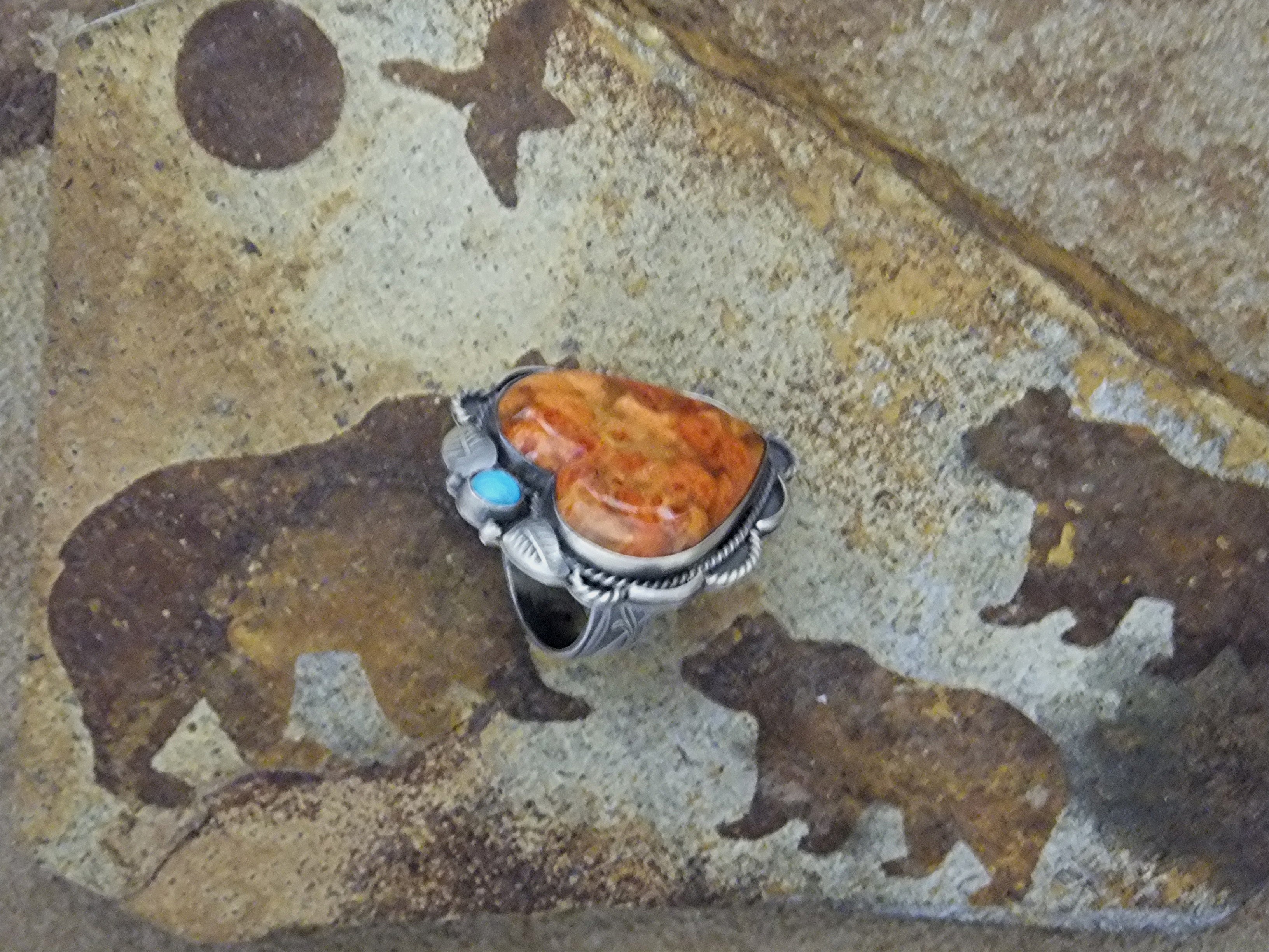 Mabel Watson Apple Coral Turquoise Sterling Silver Ring
