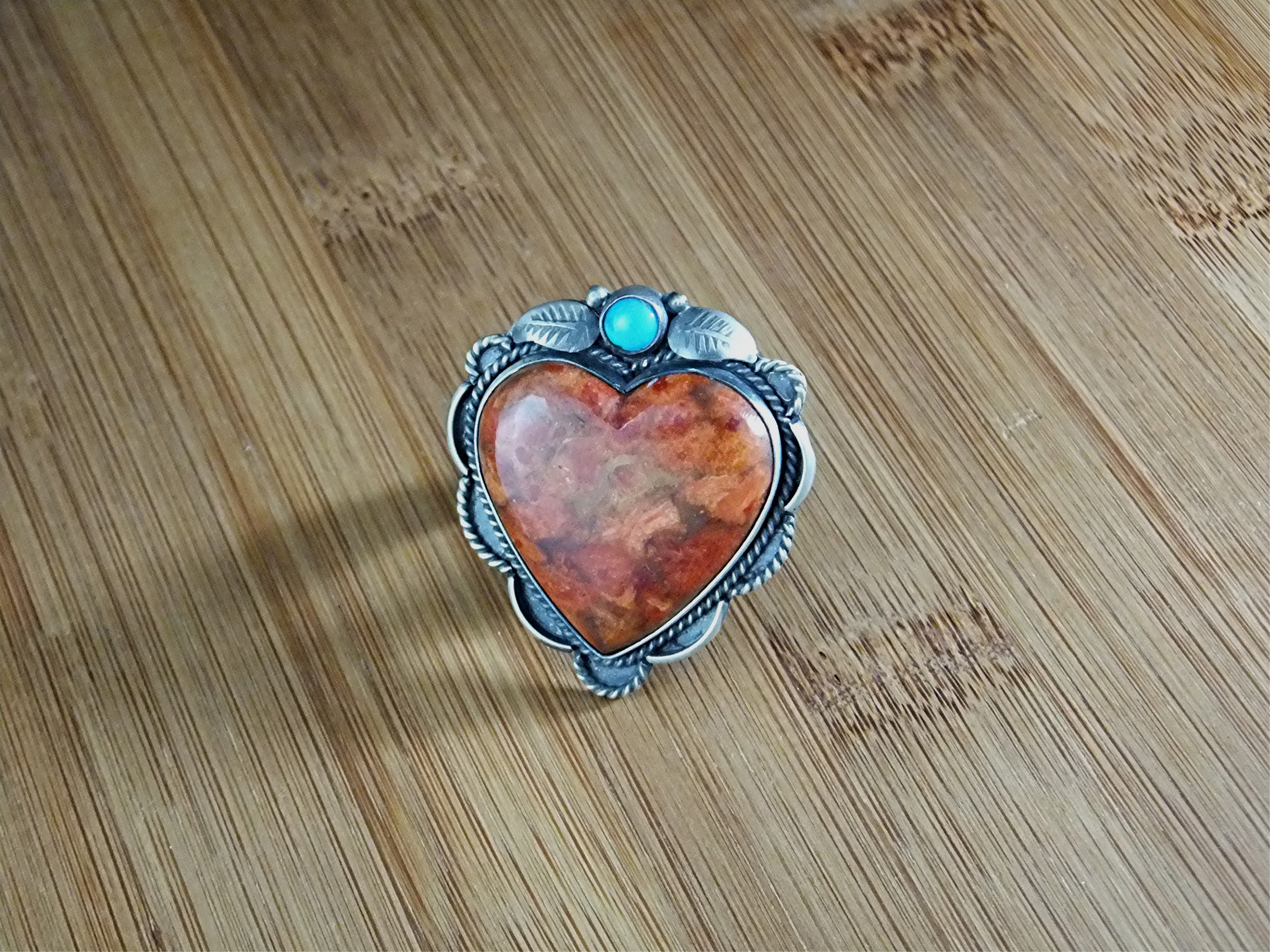 Mabel Watson Apple Coral Turquoise Sterling Silver Ring