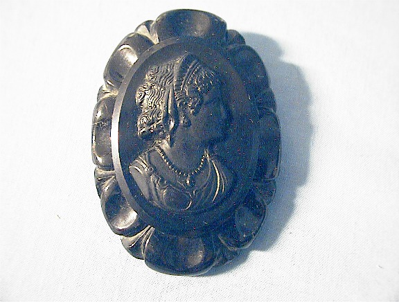 Bakelite Large Black Cameo Brooch