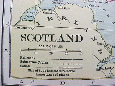 1904 Map Ireland Scotland Antique