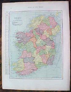 1904 Map Ireland Scotland Antique