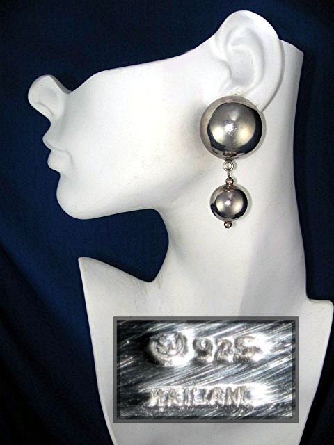Earrings Dome Ball Sterling Silver Dangle Clip