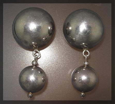 Earrings Dome Ball Sterling Silver Dangle Clip