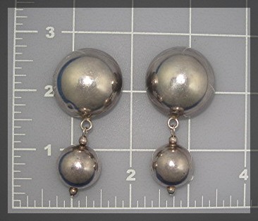 Earrings Dome Ball Sterling Silver Dangle Clip