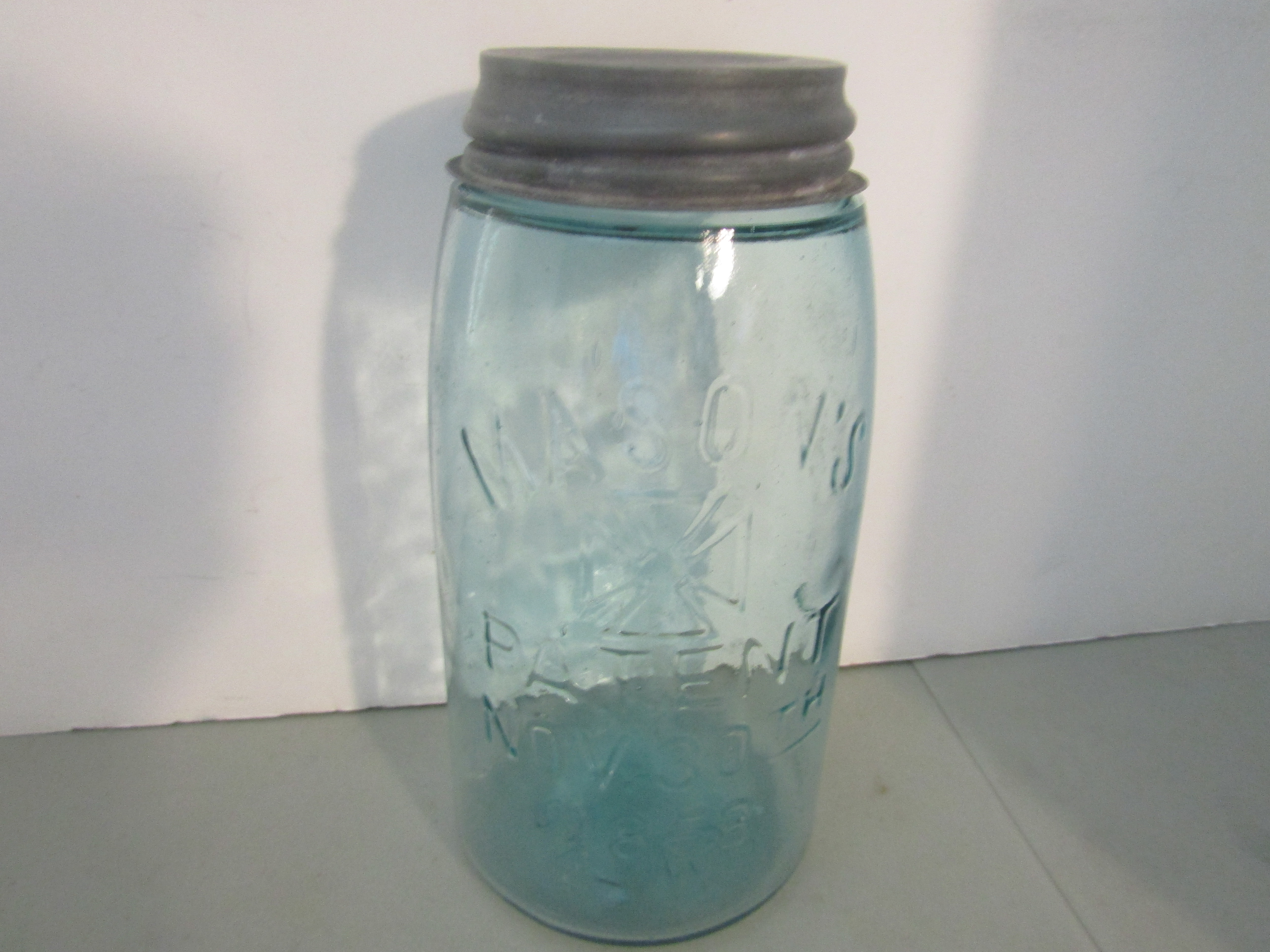 CFJ Aqua Mason's Patent Nov 30th 1858 Quart Jar
