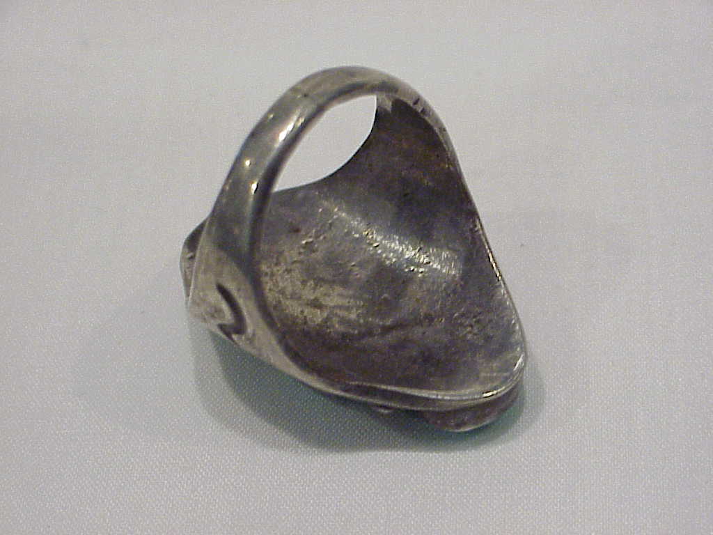 Old Pawn Native American Sterling Silver, Turquoise, Red Coral Ring