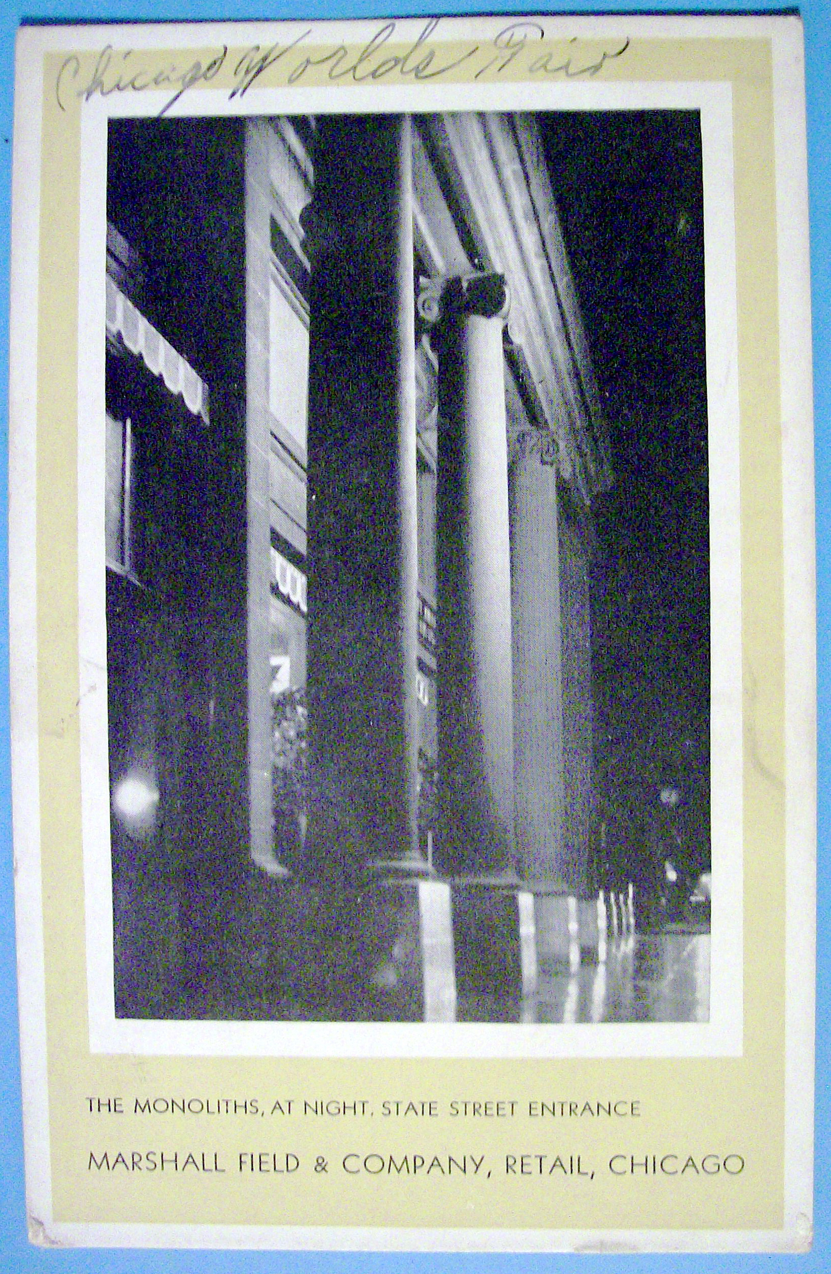 1933 Century of Progress, Monoliths At Night Postcard