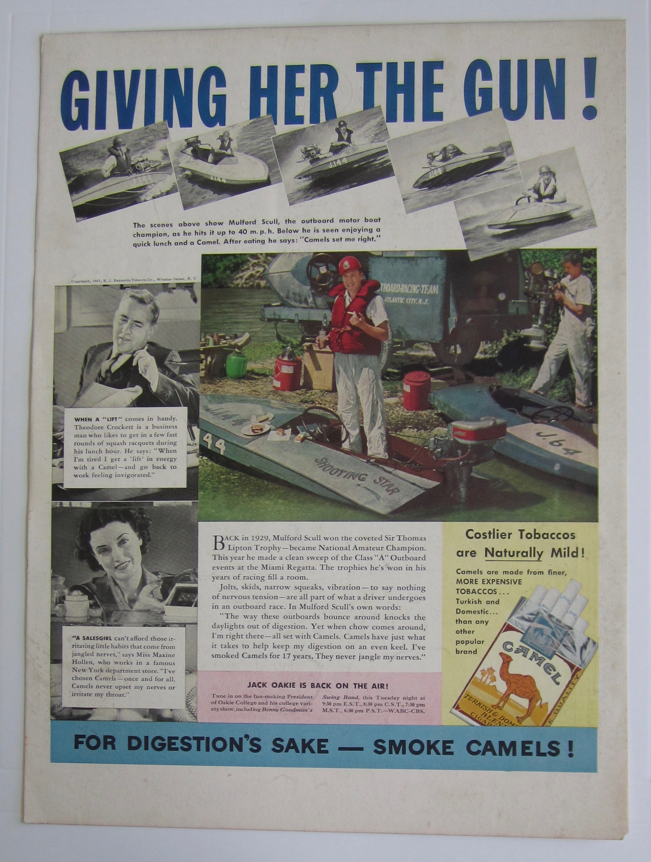 1937 Camel Cigarettes with Boat Champion Mulford Scull