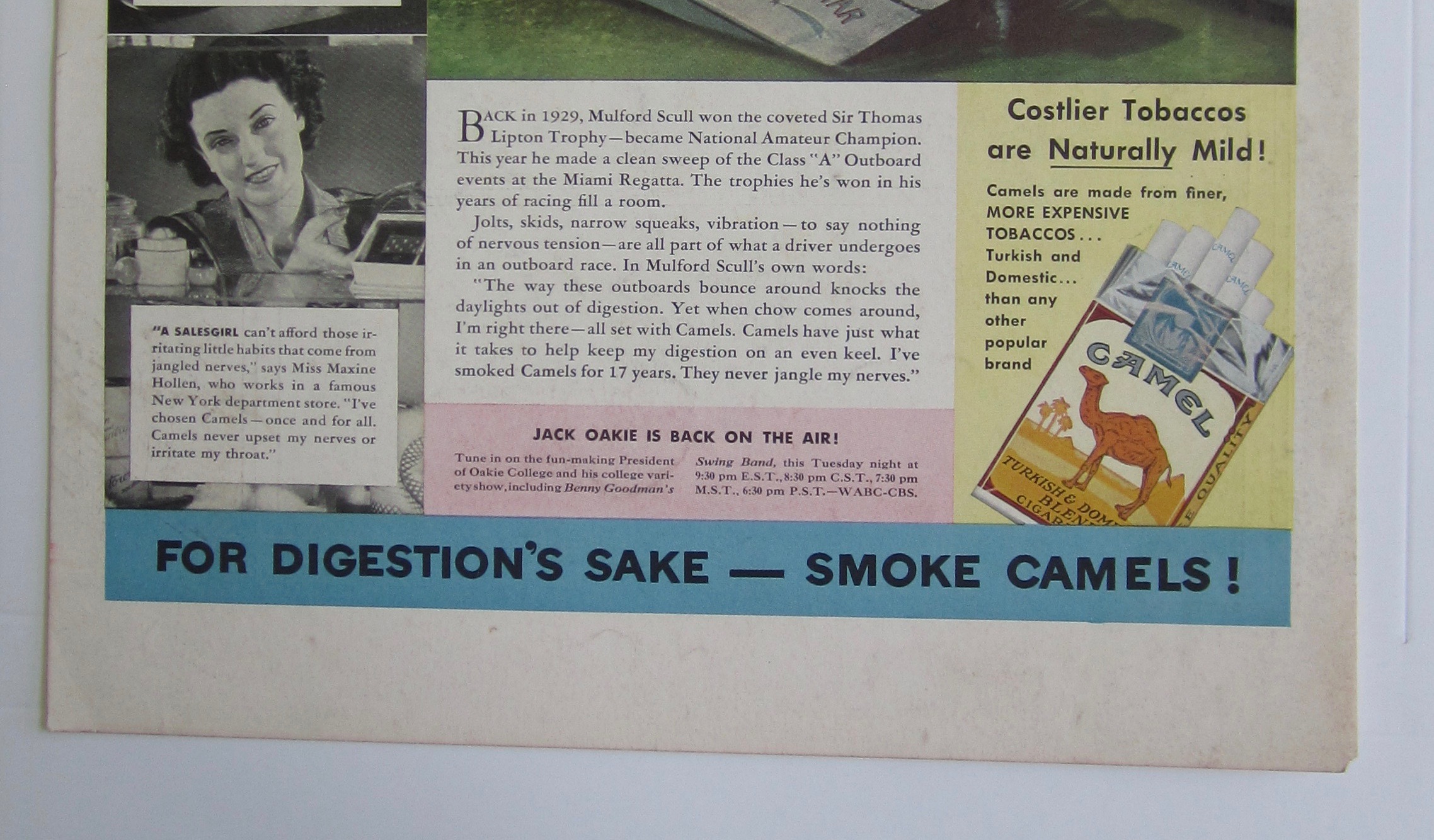 1937 Camel Cigarettes with Boat Champion Mulford Scull