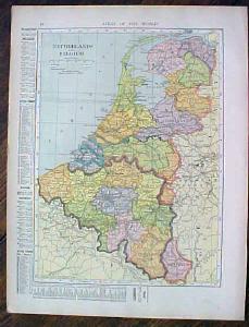 1905 Map Netherlands Belgium Sweden Norway Denmark