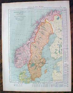 1905 Map Netherlands Belgium Sweden Norway Denmark