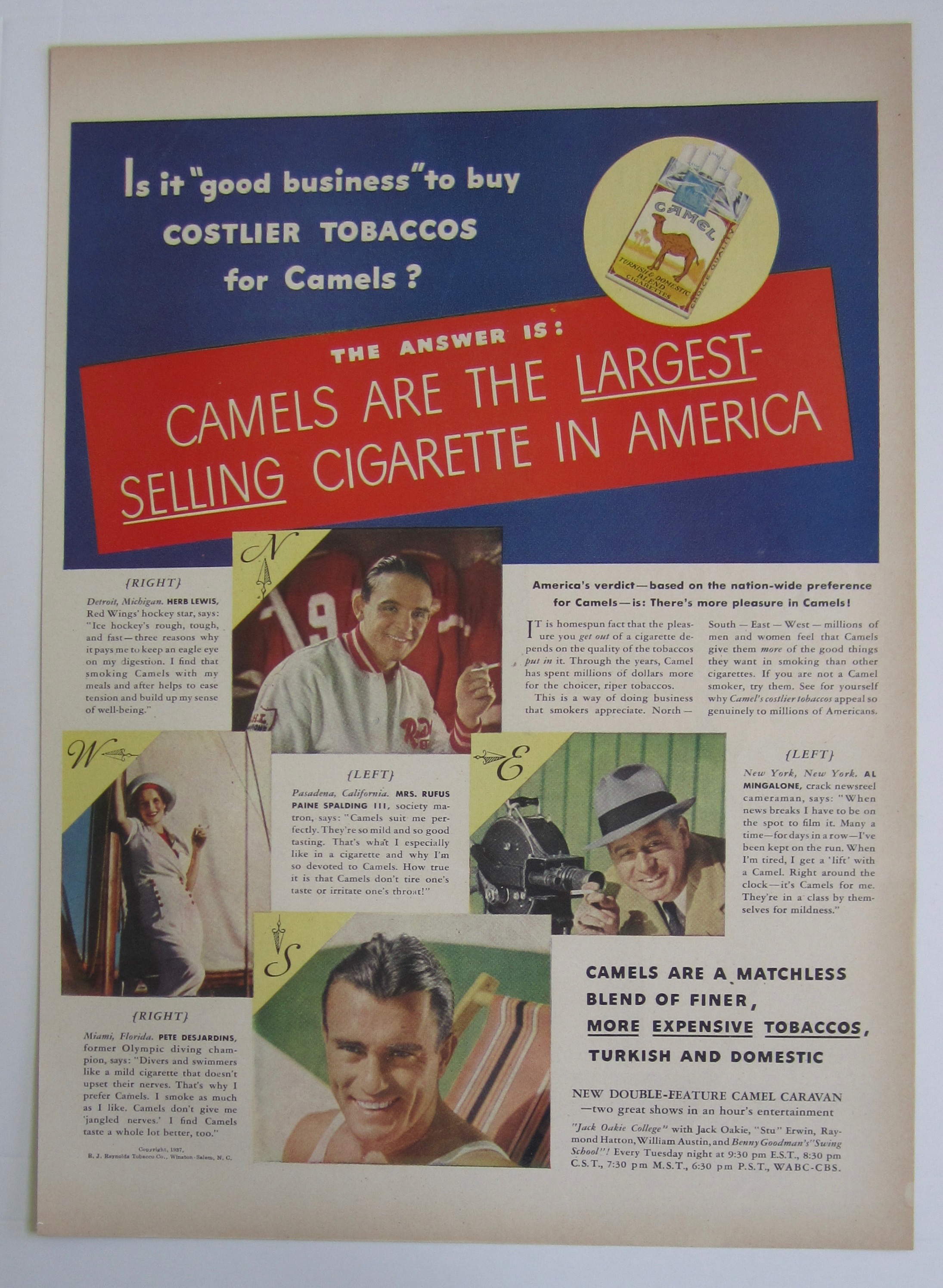 1937 Camel Cigarettes with Hockey Ace Herb Lewis