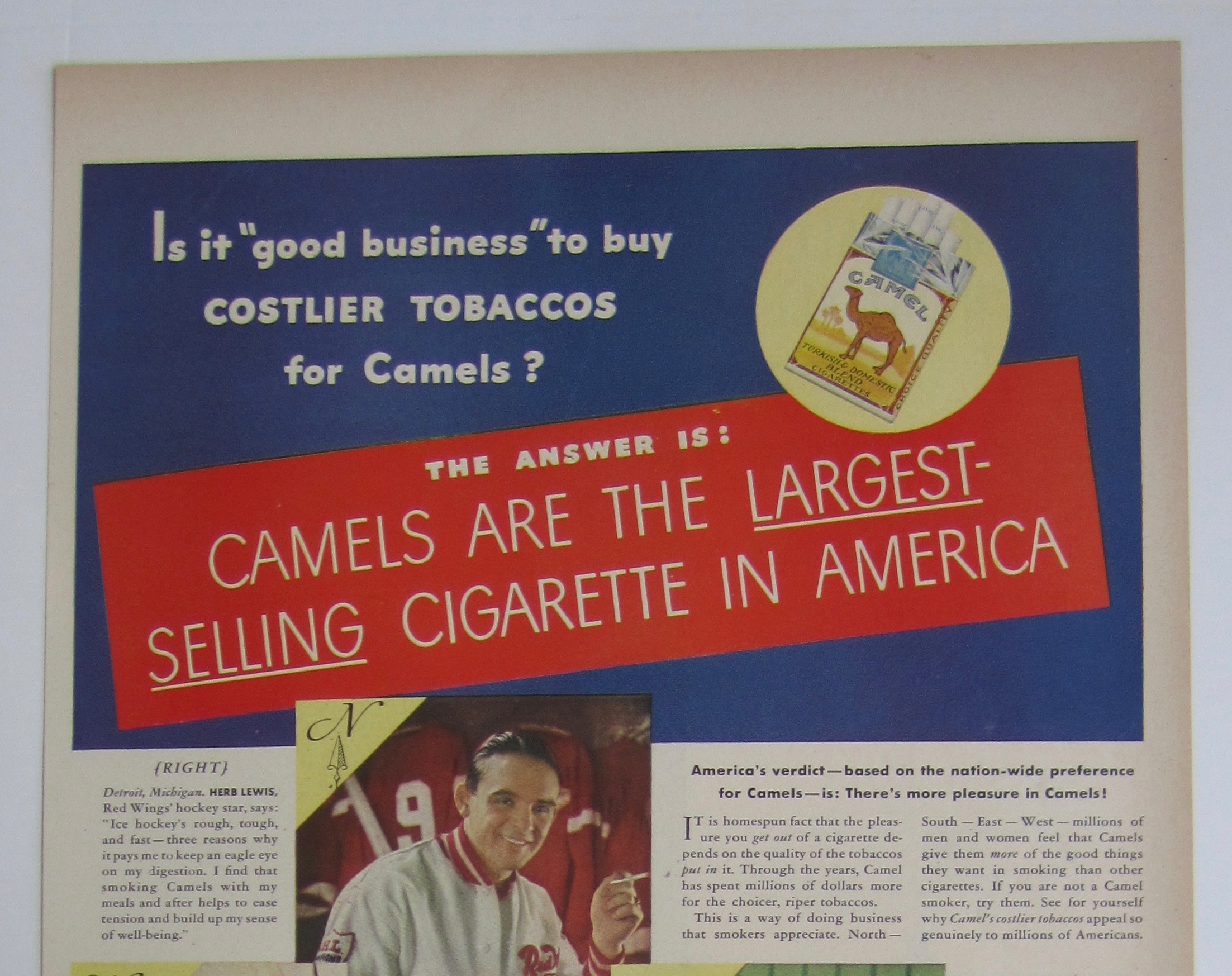 1937 Camel Cigarettes with Hockey Ace Herb Lewis